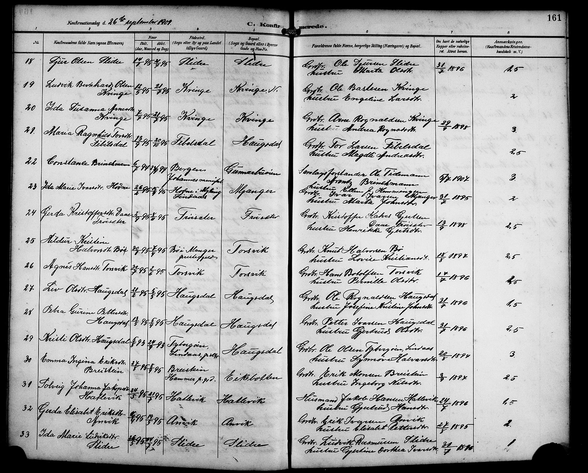 Masfjorden sokneprestembete, AV/SAB-A-77001: Klokkerbok nr. B 1, 1892-1913, s. 161