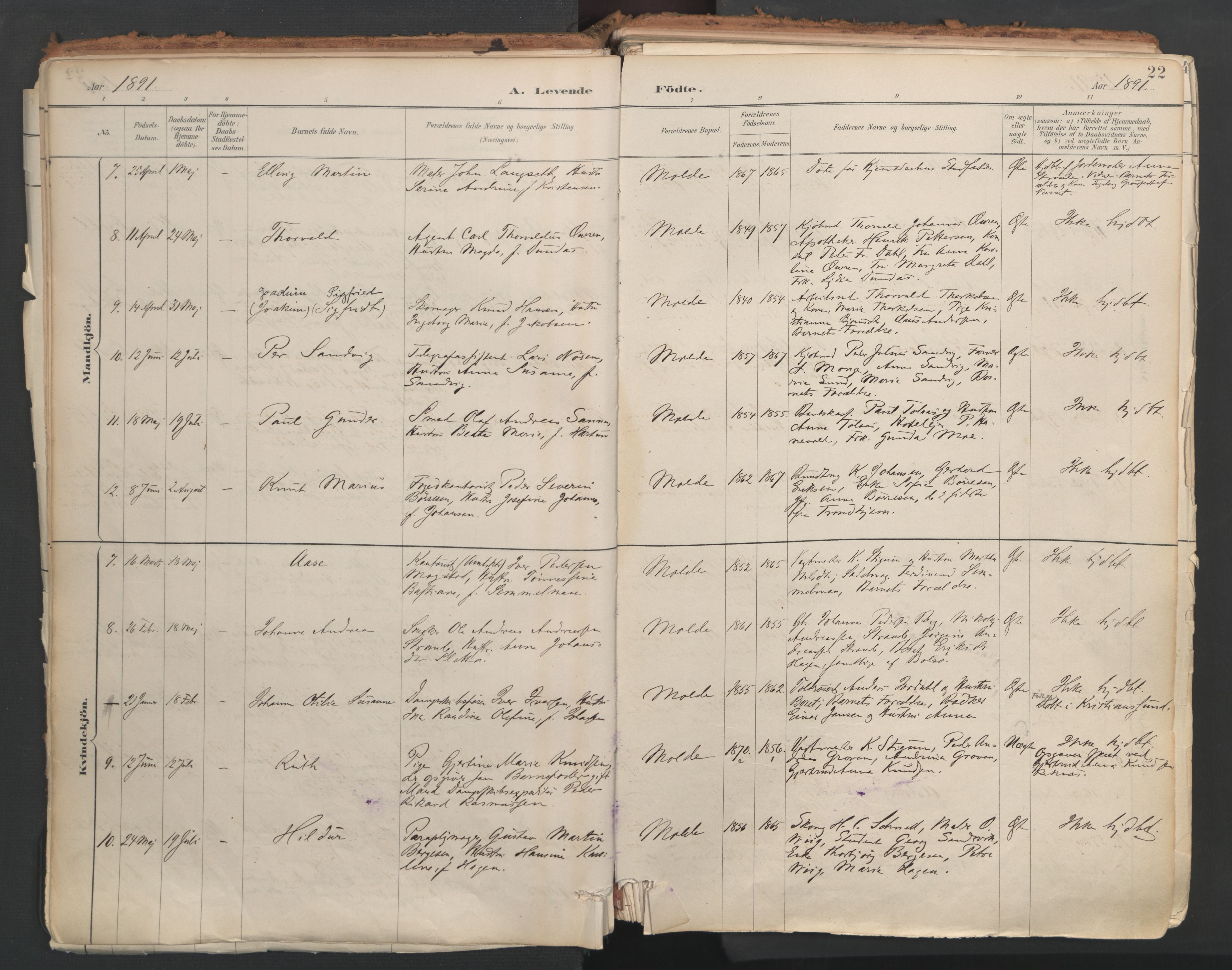 Ministerialprotokoller, klokkerbøker og fødselsregistre - Møre og Romsdal, AV/SAT-A-1454/558/L0692: Ministerialbok nr. 558A06, 1887-1971, s. 22