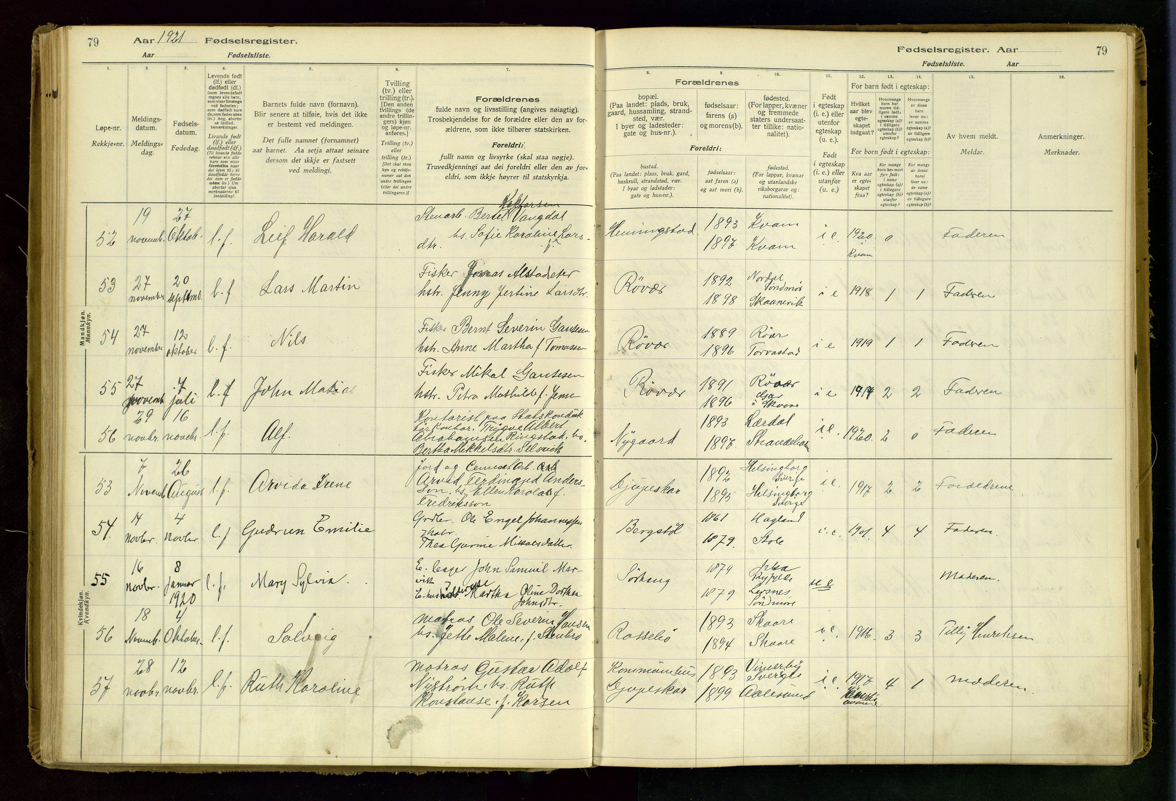 Haugesund sokneprestkontor, AV/SAST-A -101863/I/Id/L0001: Fødselsregister nr. 1, 1916-1935, s. 79