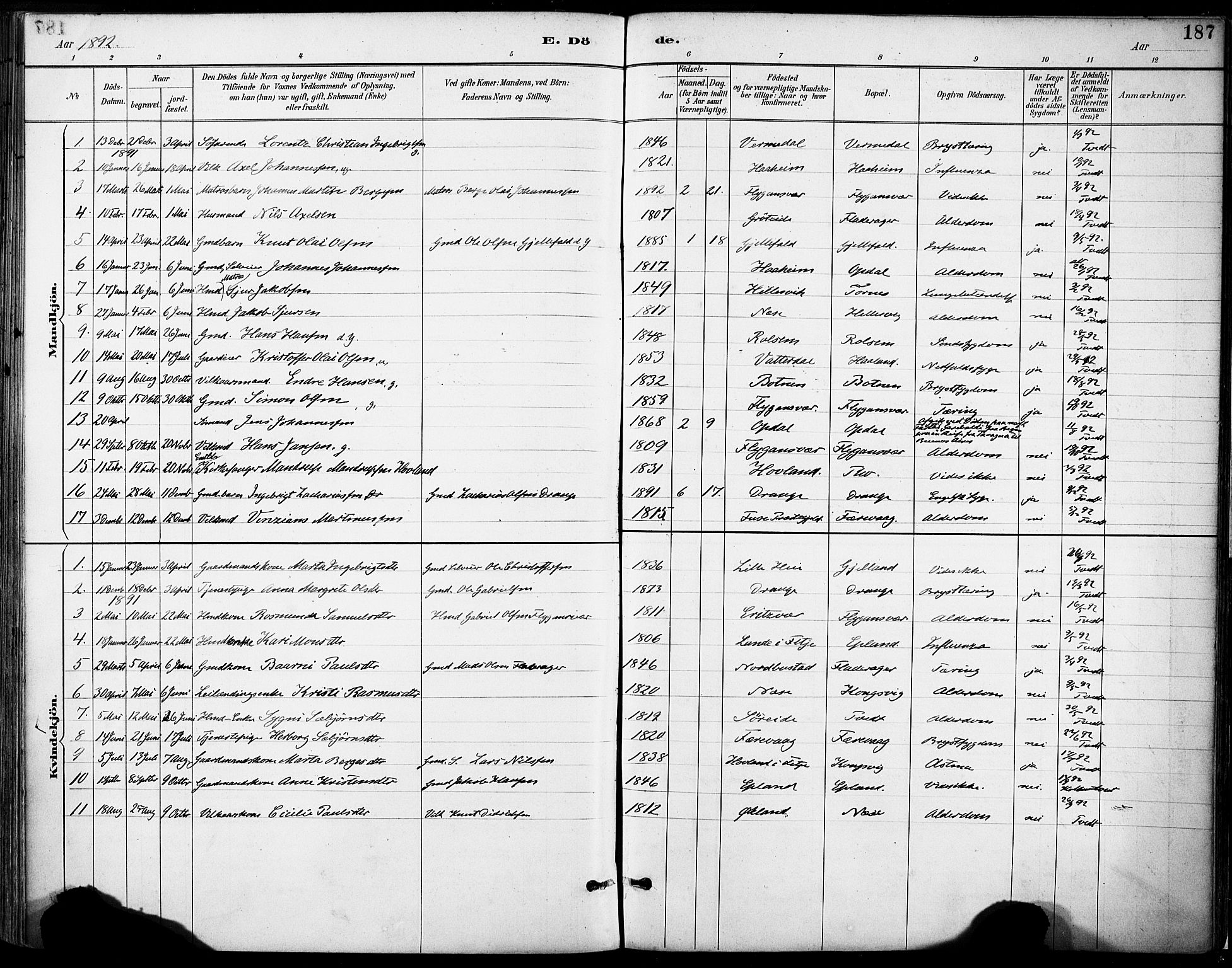 Tysnes sokneprestembete, AV/SAB-A-78601/H/Haa: Ministerialbok nr. D 1, 1887-1904, s. 187