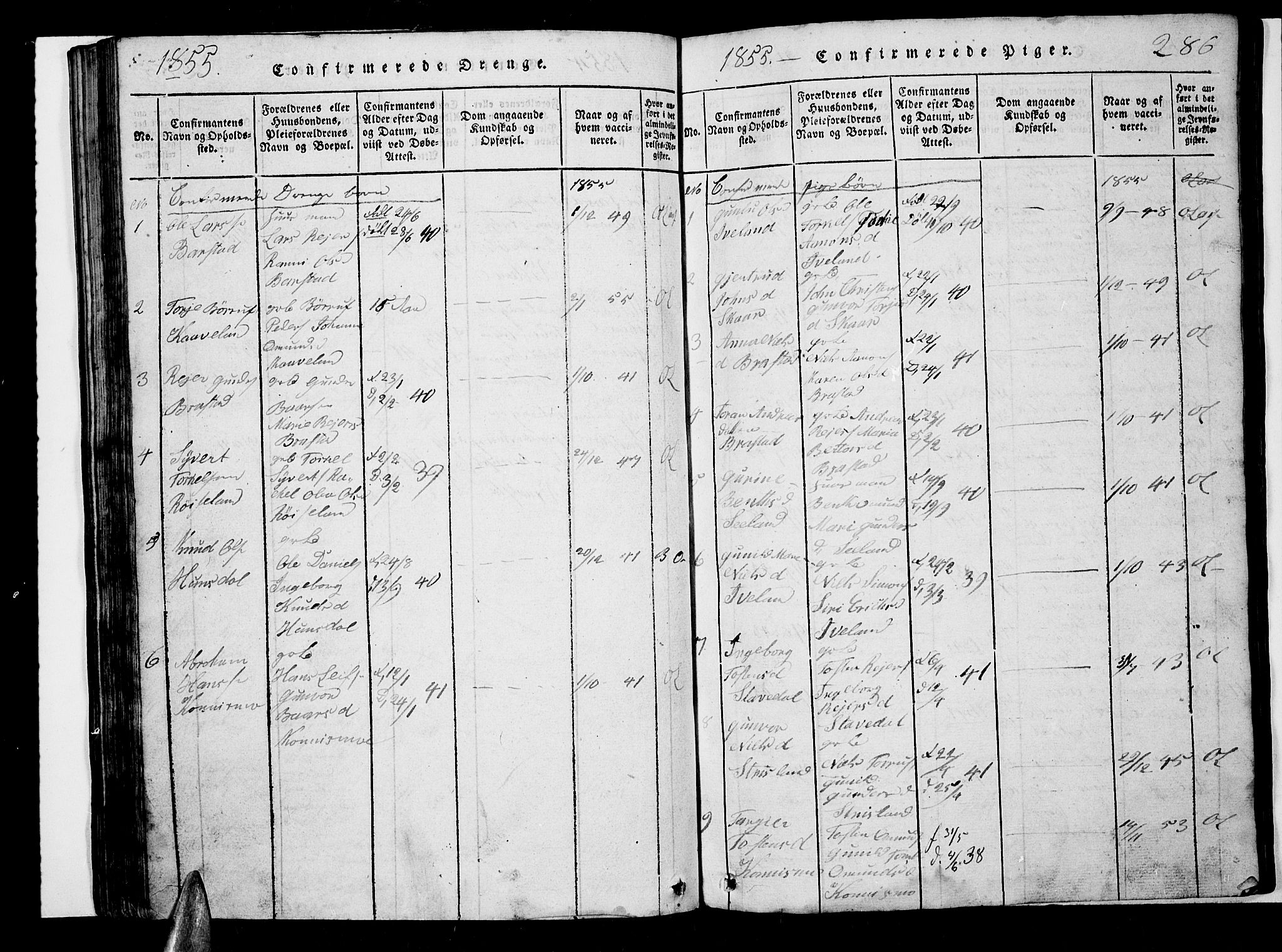 Nord-Audnedal sokneprestkontor, SAK/1111-0032/F/Fb/Fba/L0001: Klokkerbok nr. B 1, 1815-1856, s. 286