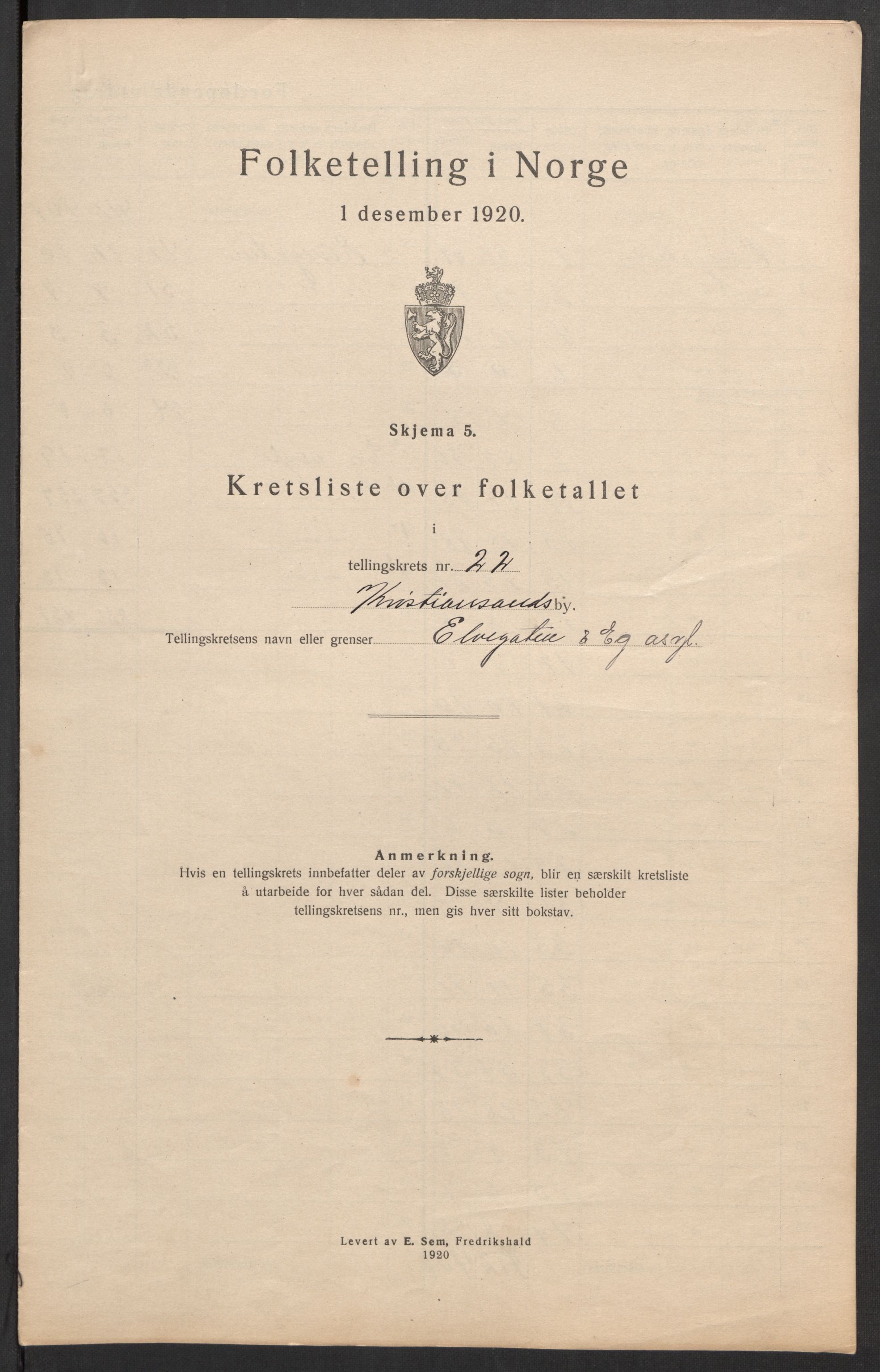 SAK, Folketelling 1920 for 1001 Kristiansand kjøpstad, 1920, s. 70