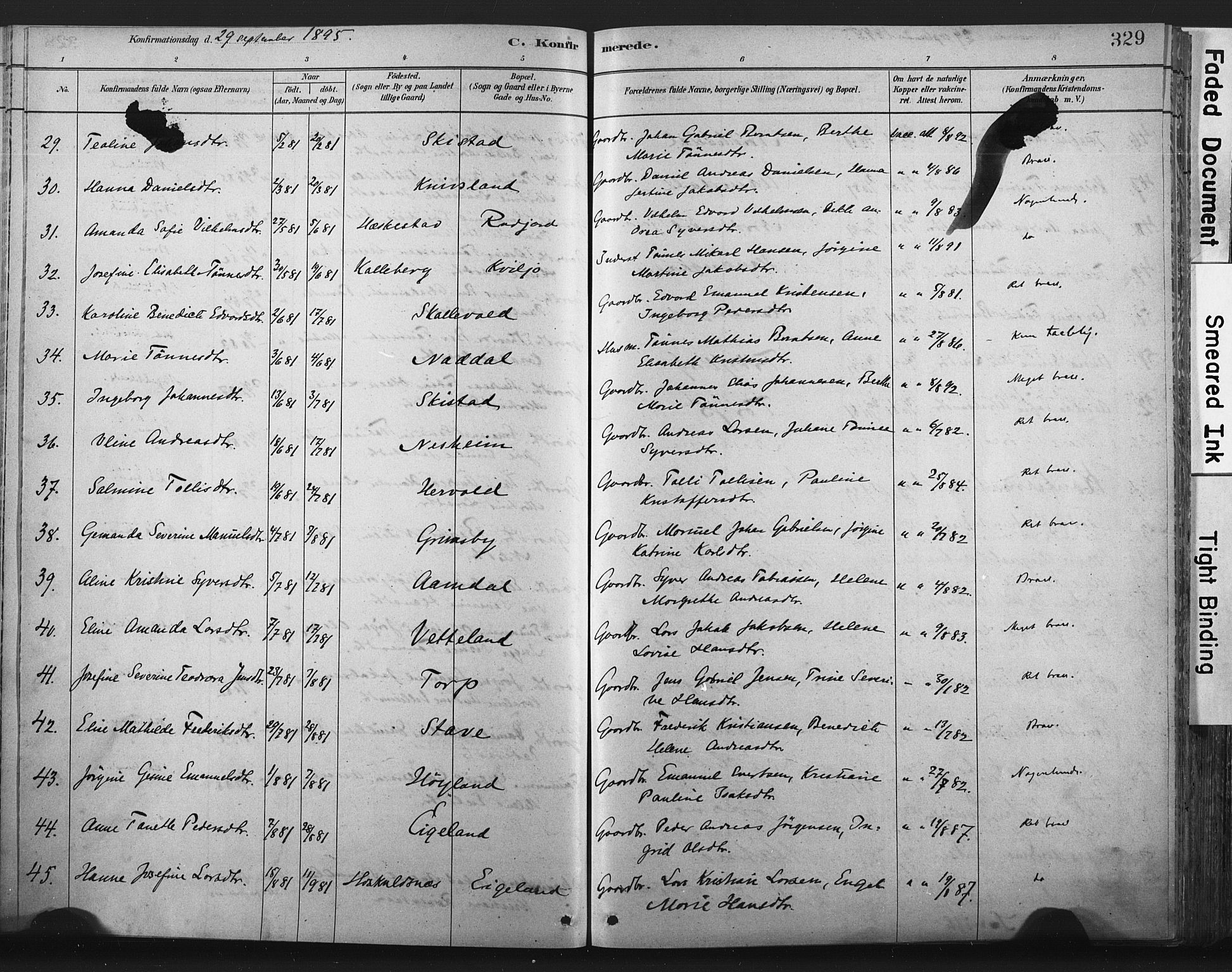 Lista sokneprestkontor, SAK/1111-0027/F/Fa/L0012: Ministerialbok nr. A 12, 1879-1903, s. 329