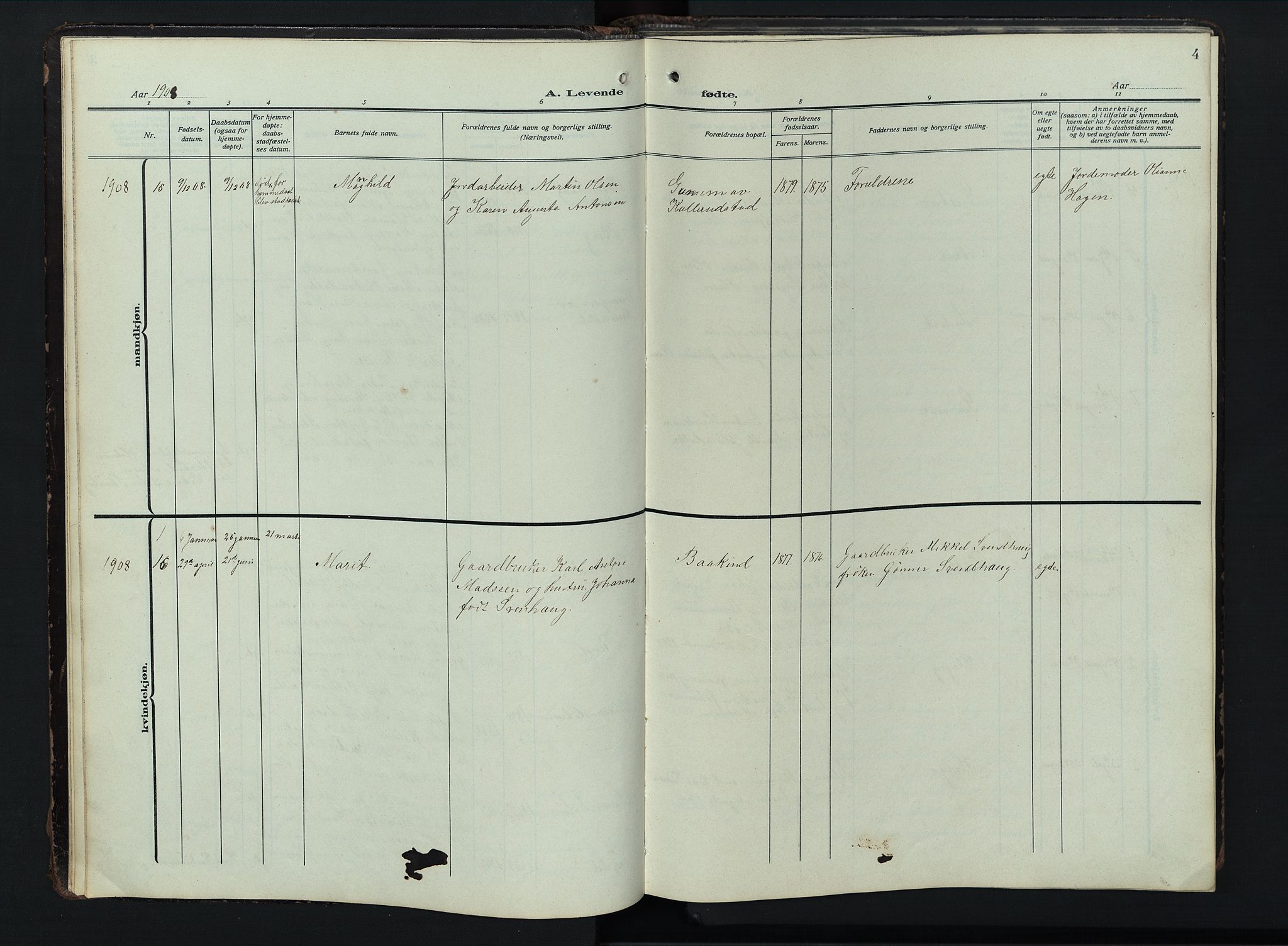 Østre Toten prestekontor, AV/SAH-PREST-104/H/Ha/Hab/L0009: Klokkerbok nr. 9, 1908-1956, s. 4