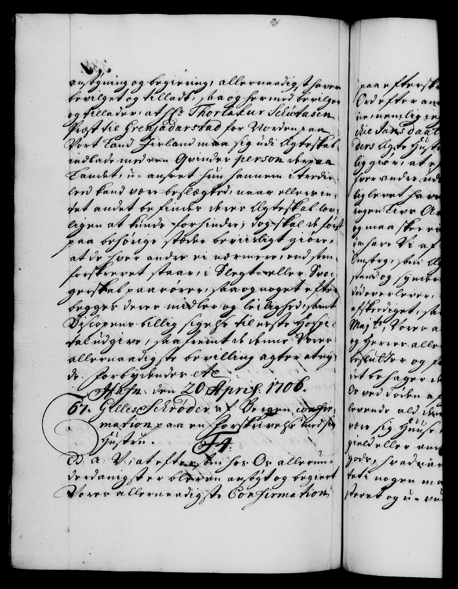 Danske Kanselli 1572-1799, RA/EA-3023/F/Fc/Fca/Fcaa/L0019: Norske registre, 1704-1707, s. 337b