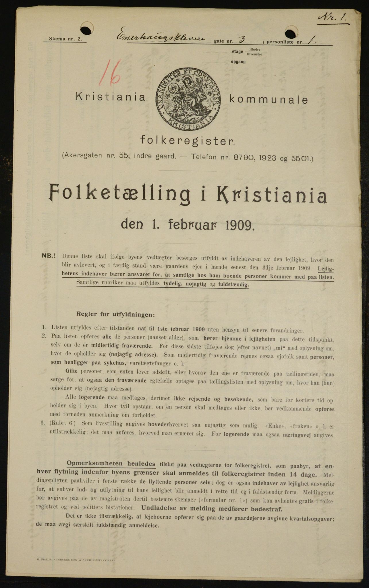 OBA, Kommunal folketelling 1.2.1909 for Kristiania kjøpstad, 1909, s. 19593