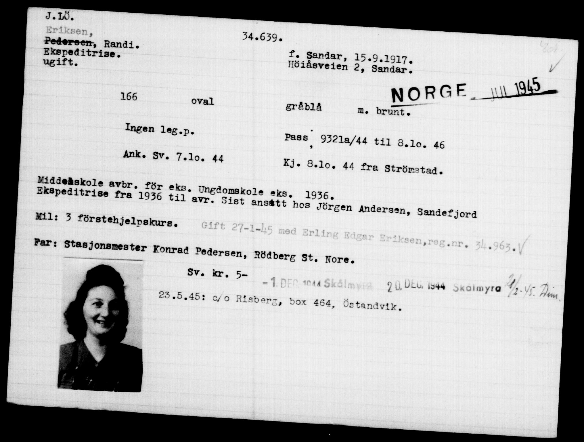 Utenriksstasjonene, Legasjonen i Stockholm, Flyktningkontoret, AV/RA-S-6753/V/Va/L0013: Kjesäterkartoteket, flyktninger med registreringsnr. 31500-34731, 1940-1945, s. 3307