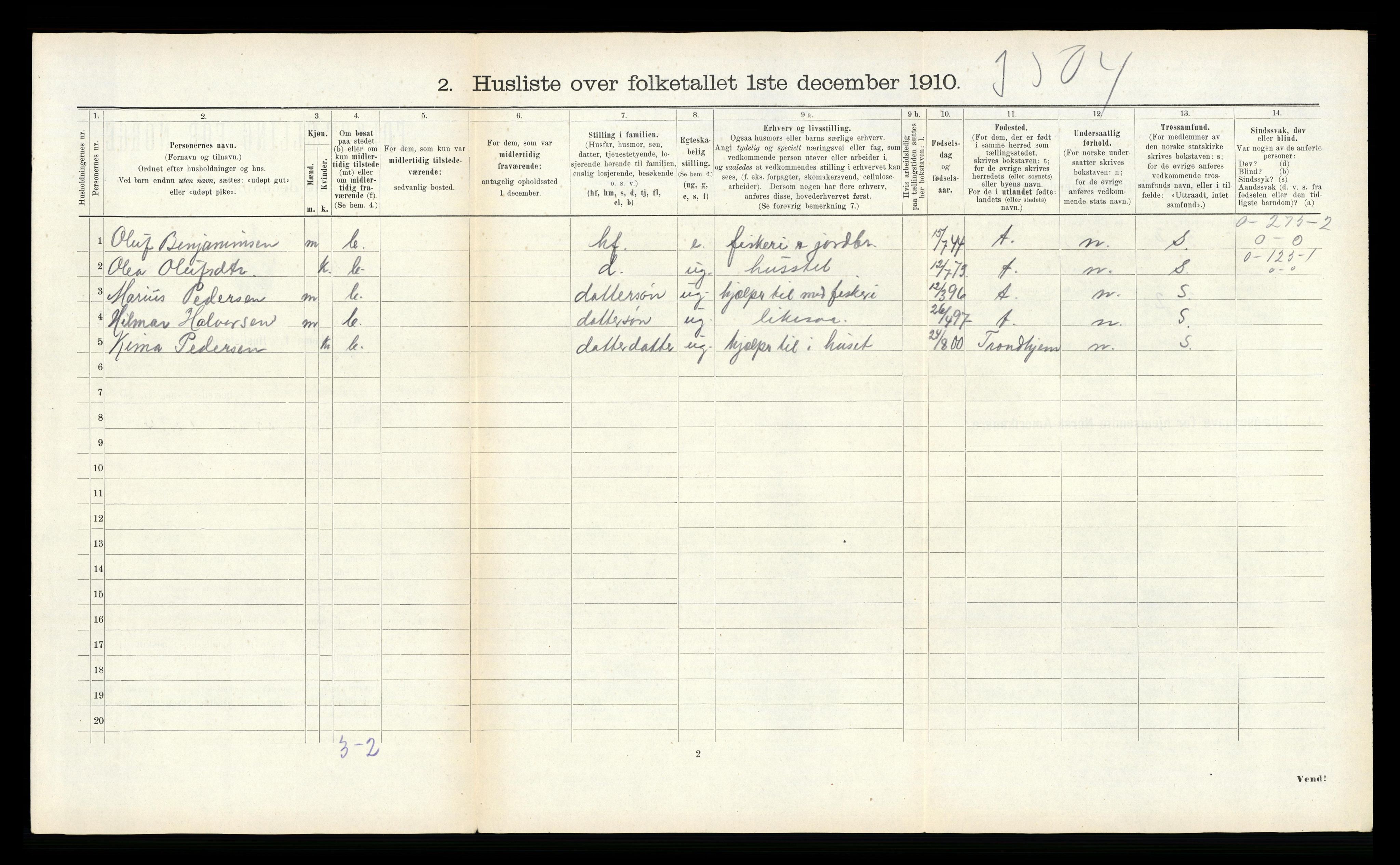 RA, Folketelling 1910 for 1749 Flatanger herred, 1910, s. 212