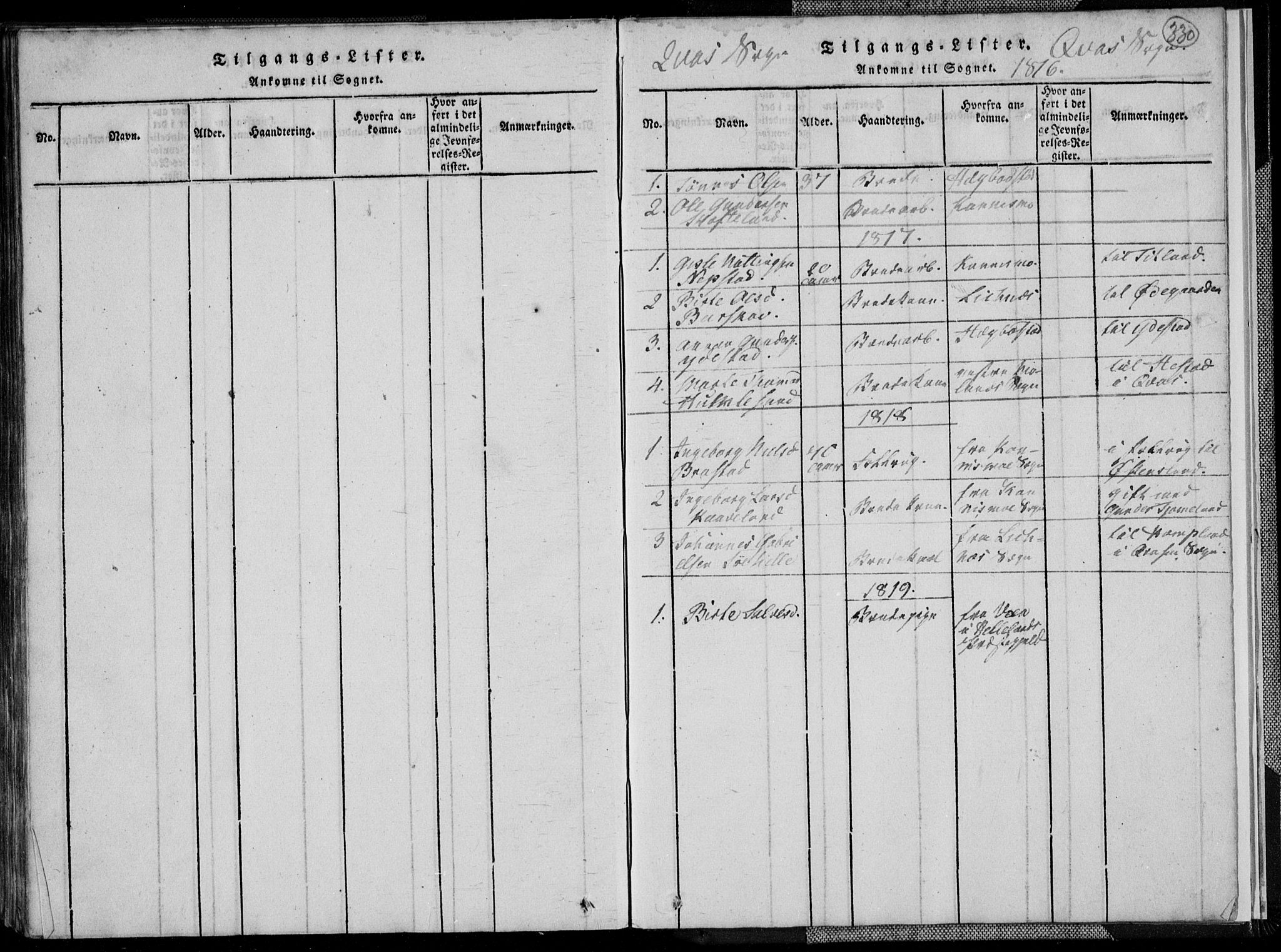 Lyngdal sokneprestkontor, AV/SAK-1111-0029/F/Fa/Fac/L0006: Ministerialbok nr. A 6, 1815-1825, s. 330