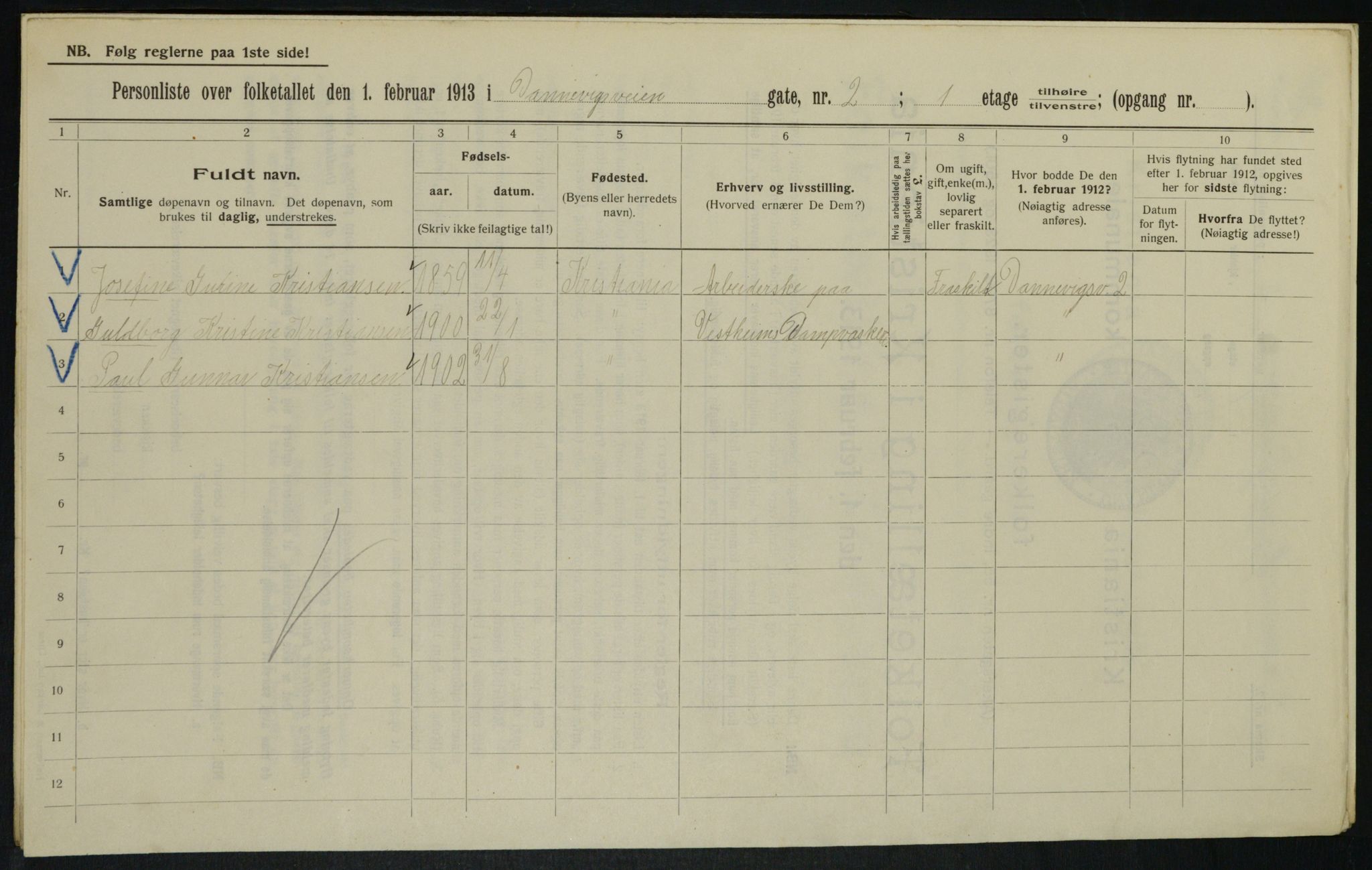 OBA, Kommunal folketelling 1.2.1913 for Kristiania, 1913, s. 15108