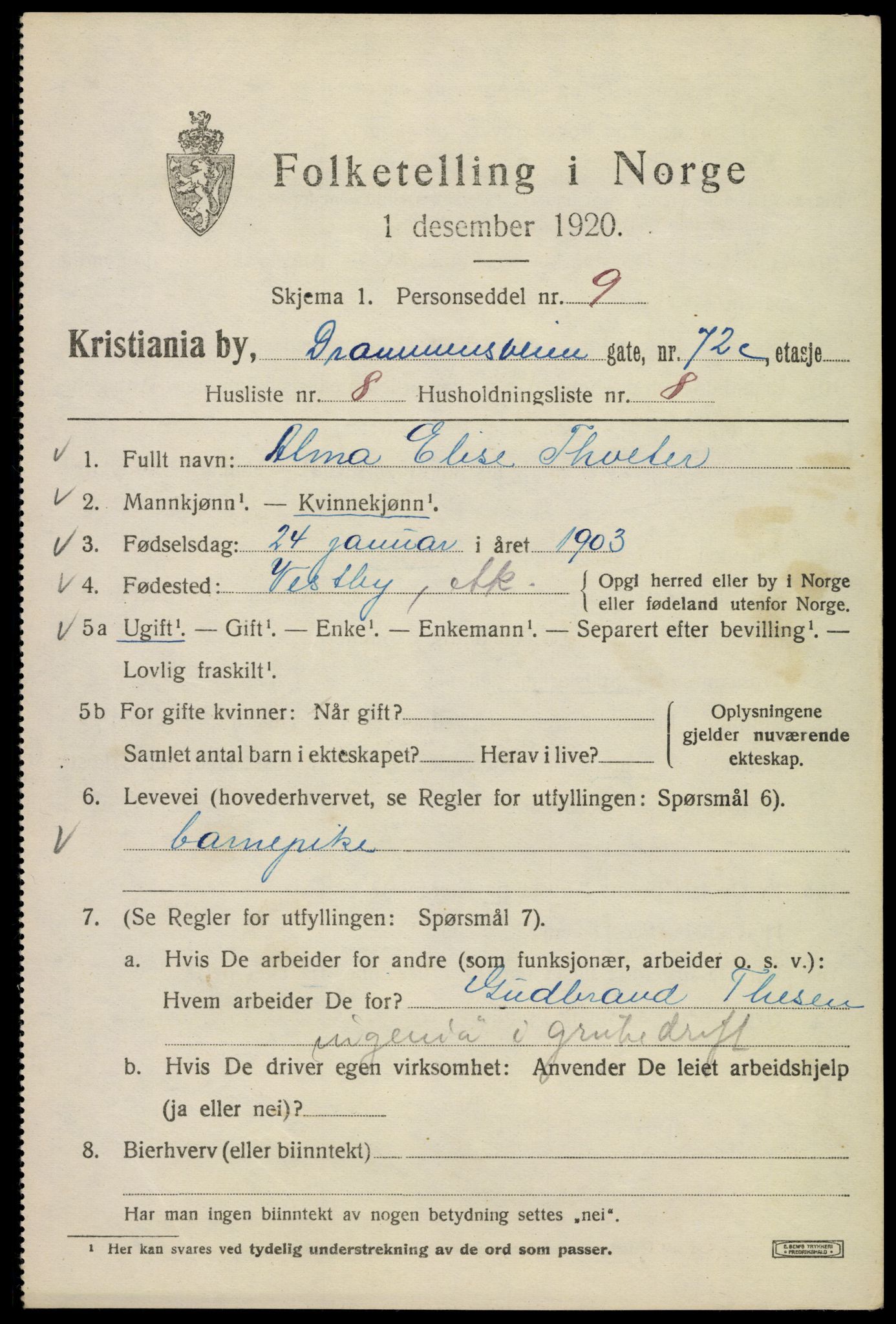 SAO, Folketelling 1920 for 0301 Kristiania kjøpstad, 1920, s. 202451