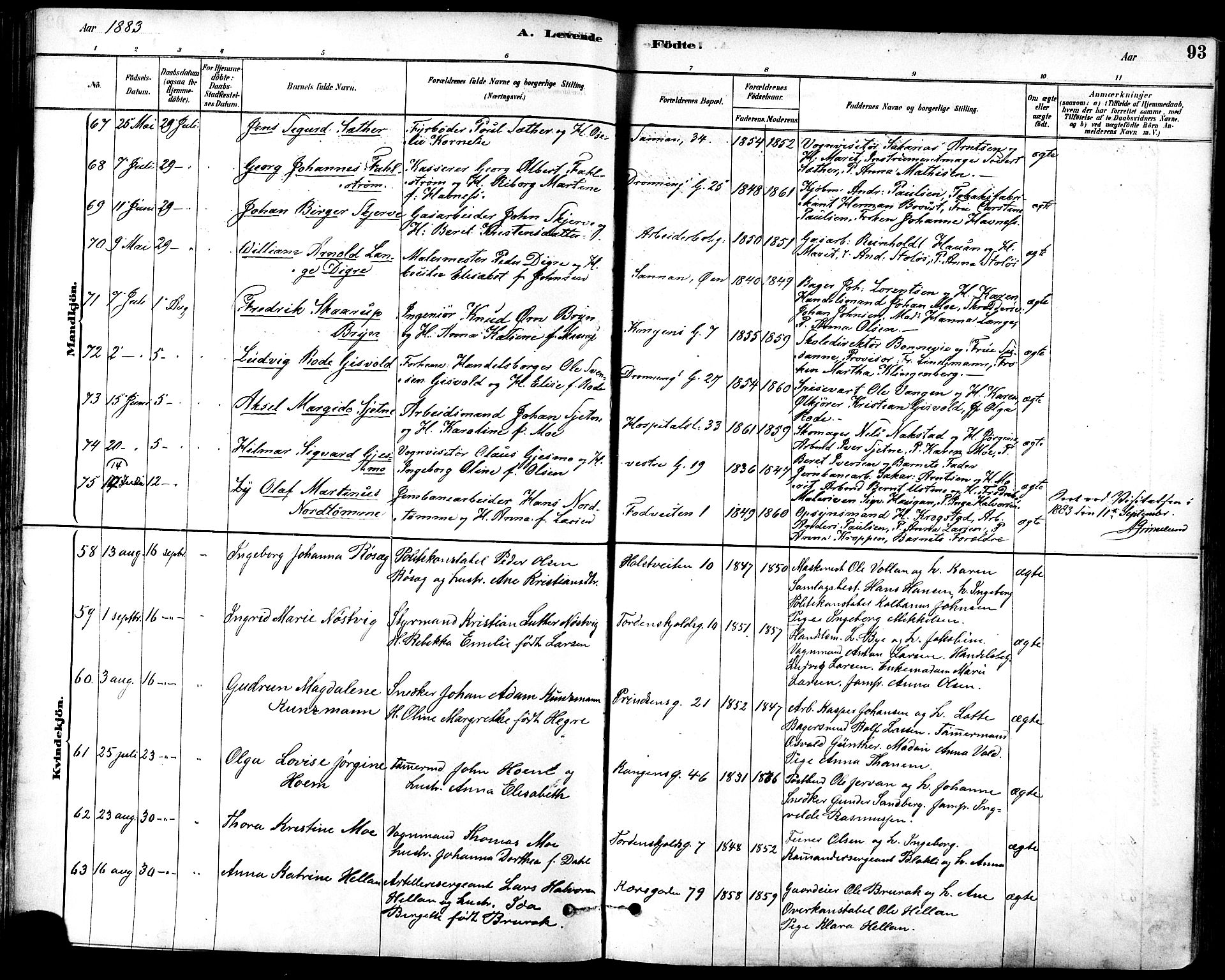 Ministerialprotokoller, klokkerbøker og fødselsregistre - Sør-Trøndelag, SAT/A-1456/601/L0057: Ministerialbok nr. 601A25, 1877-1891, s. 93