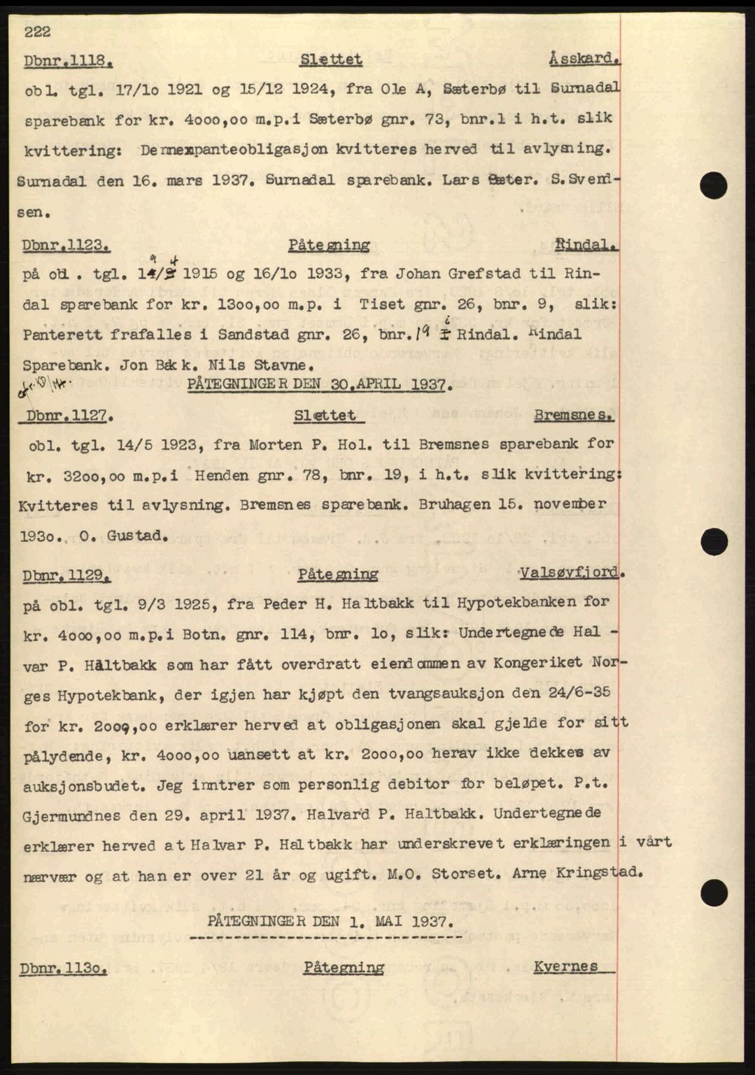 Nordmøre sorenskriveri, SAT/A-4132/1/2/2Ca: Pantebok nr. C80, 1936-1939, Dagboknr: 1118/1937