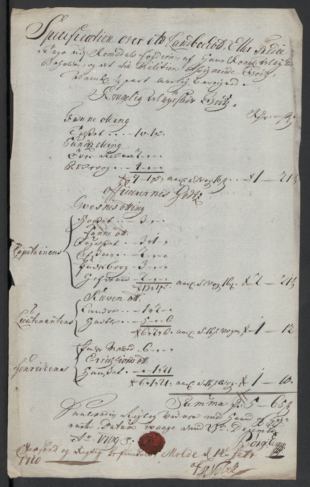 Rentekammeret inntil 1814, Reviderte regnskaper, Fogderegnskap, RA/EA-4092/R55/L3659: Fogderegnskap Romsdal, 1709-1710, s. 117