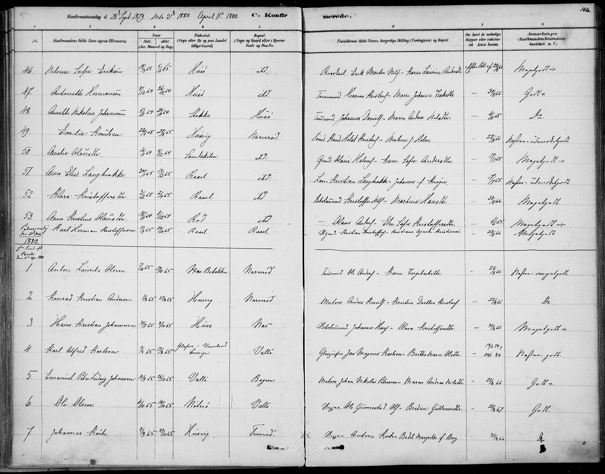 Sem kirkebøker, AV/SAKO-A-5/F/Fb/L0004: Ministerialbok nr. II 4, 1878-1891, s. 166