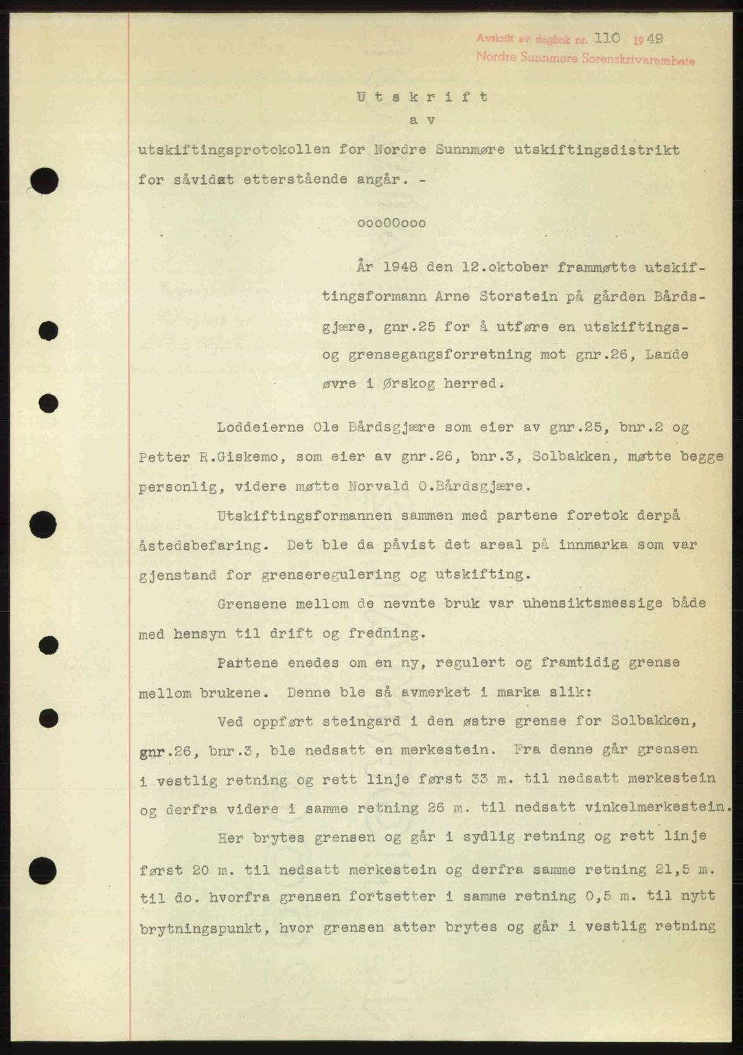 Nordre Sunnmøre sorenskriveri, SAT/A-0006/1/2/2C/2Ca: Pantebok nr. A29, 1948-1949, Dagboknr: 110/1949