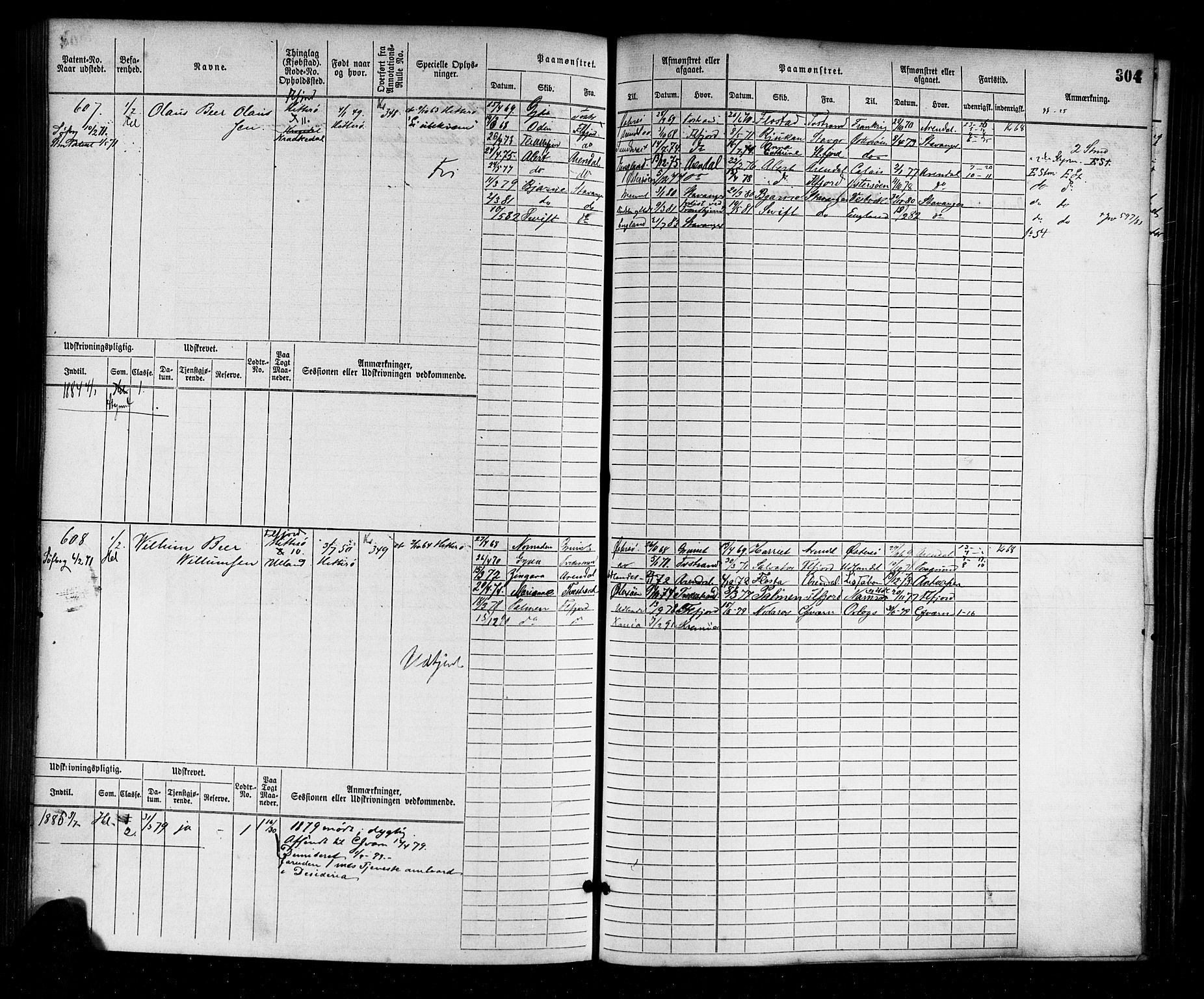 Flekkefjord mønstringskrets, AV/SAK-2031-0018/F/Fb/L0001: Hovedrulle nr 1-764, N-4, 1868-1900, s. 309