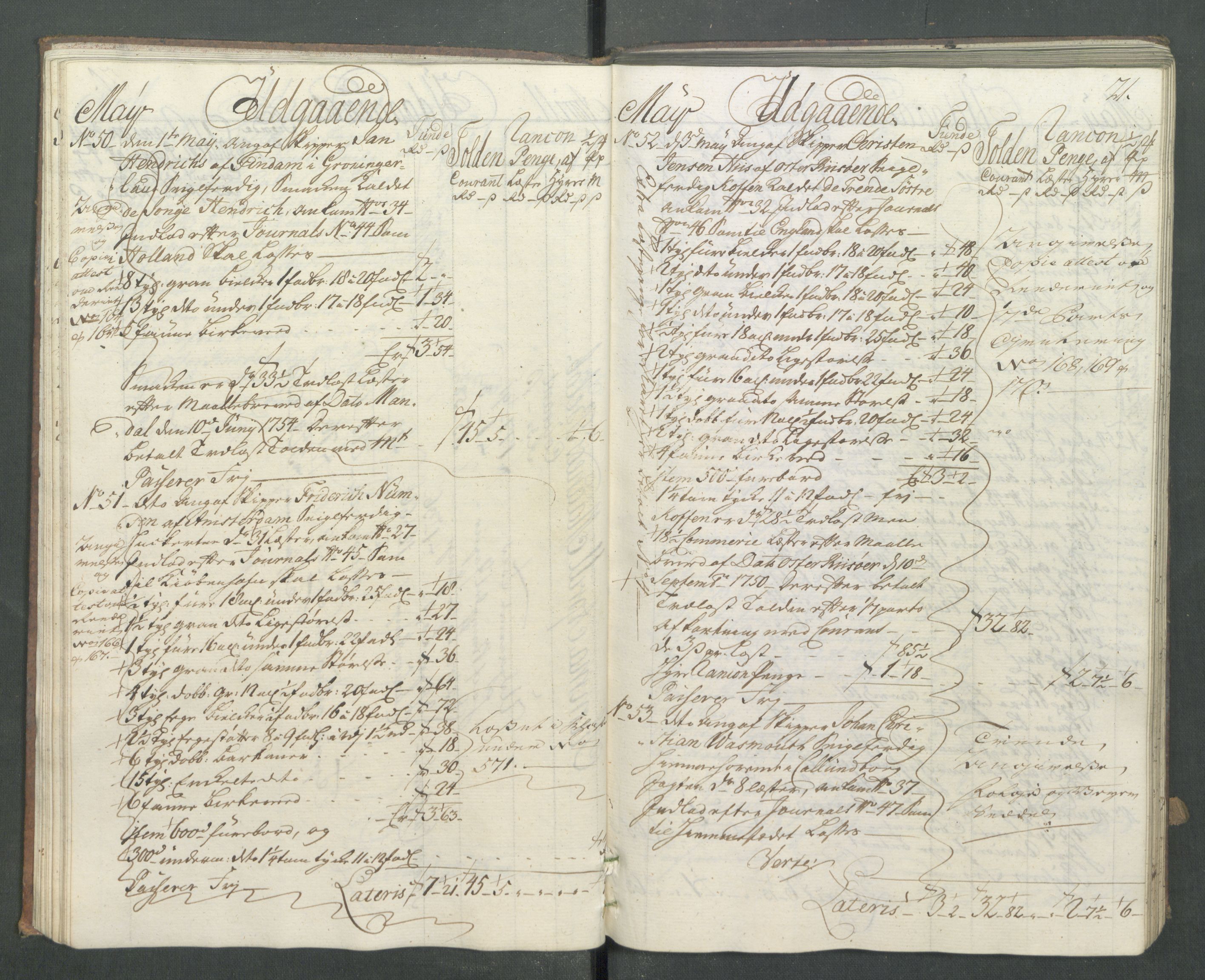 Generaltollkammeret, tollregnskaper, AV/RA-EA-5490/R14/L0025/0001: Tollregnskaper Øster-Risør / Utgående hovedtollbok, 1756, s. 20b-21a