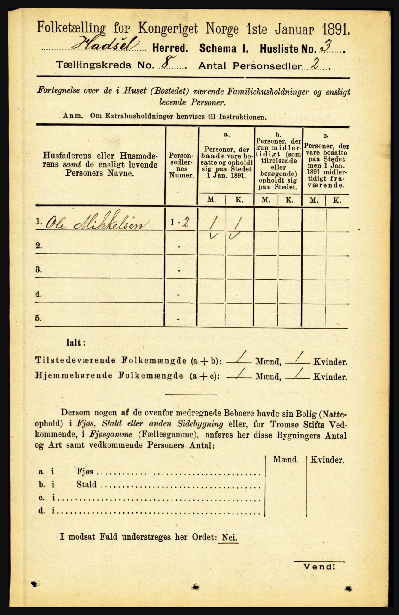 RA, Folketelling 1891 for 1866 Hadsel herred, 1891, s. 3534