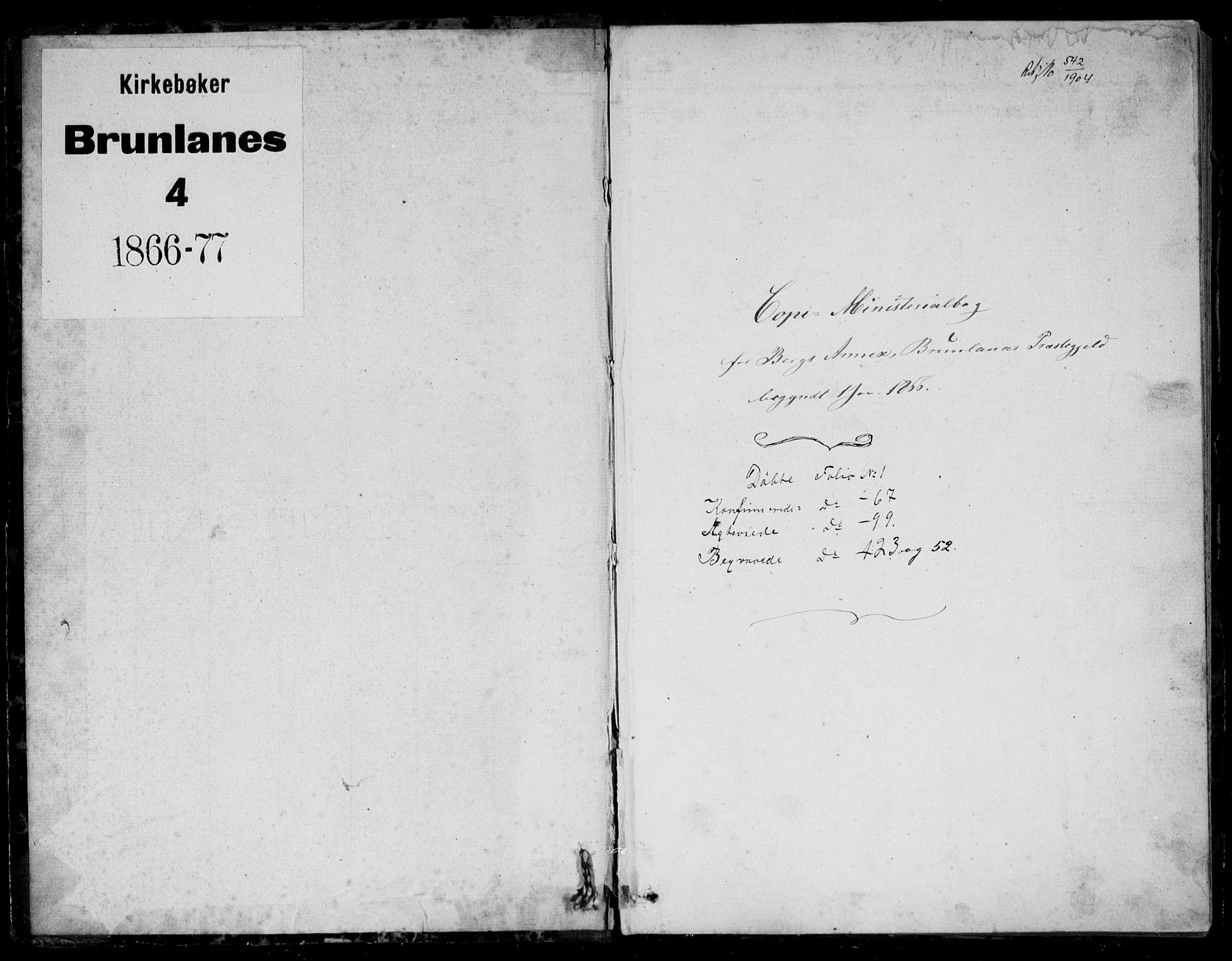 Brunlanes kirkebøker, AV/SAKO-A-342/G/Gb/L0001: Klokkerbok nr. II 1, 1866-1877