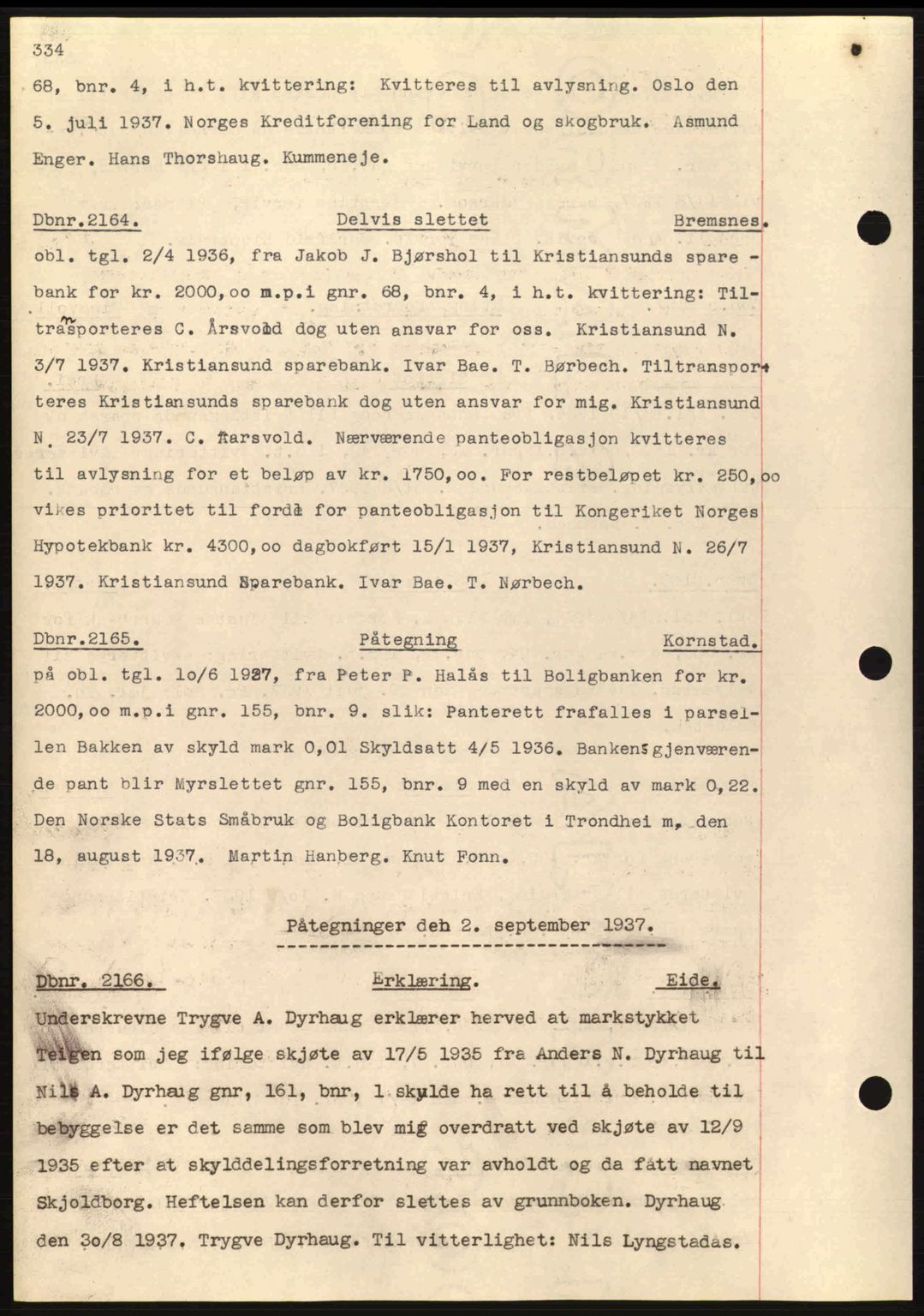 Nordmøre sorenskriveri, SAT/A-4132/1/2/2Ca: Pantebok nr. C80, 1936-1939, Dagboknr: 2164/1937