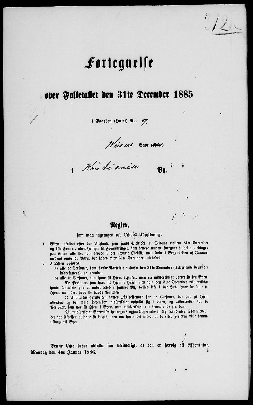 RA, Folketelling 1885 for 0301 Kristiania kjøpstad, 1885, s. 2413