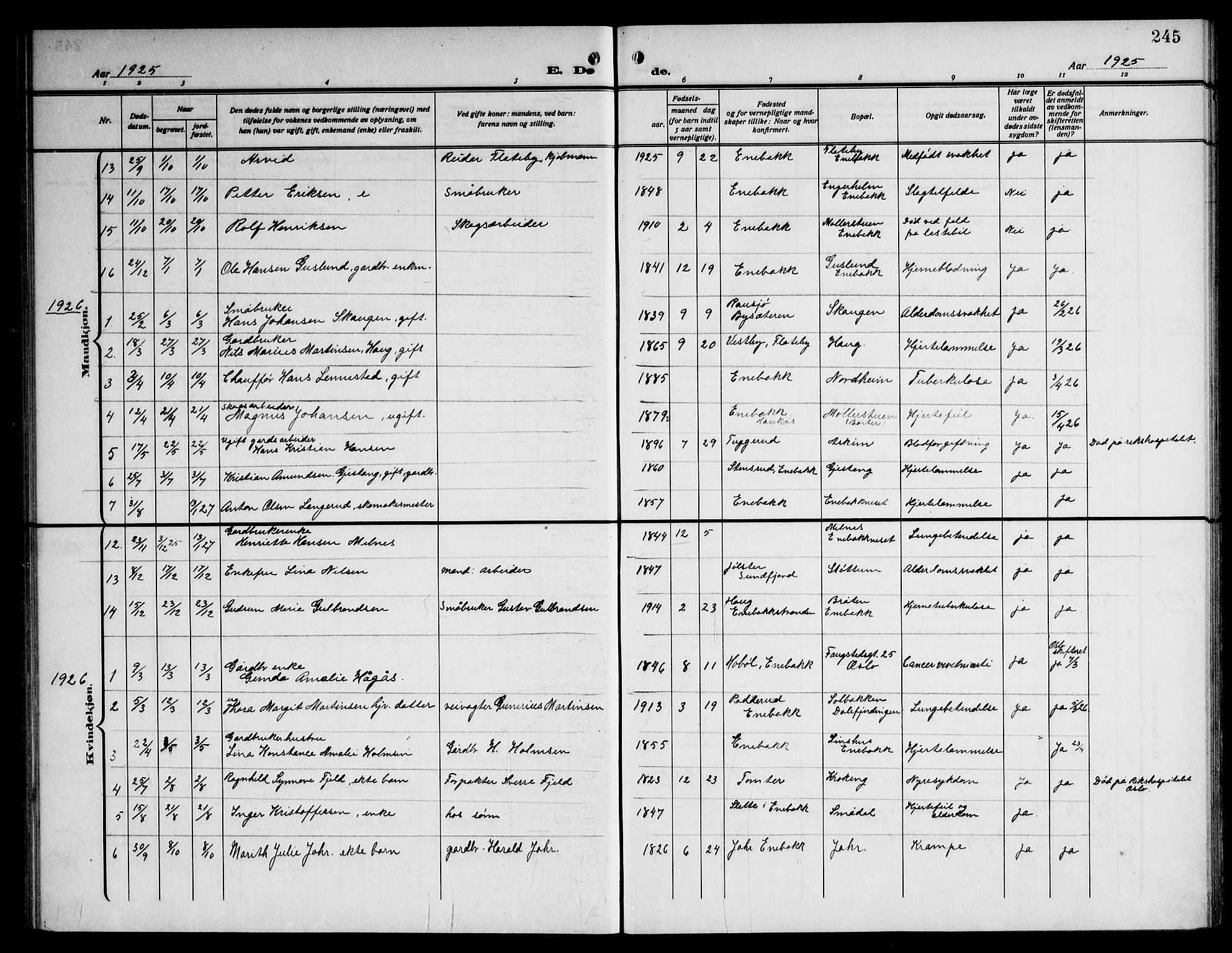 Enebakk prestekontor Kirkebøker, AV/SAO-A-10171c/G/Ga/L0007: Klokkerbok nr. I 7, 1911-1949, s. 245