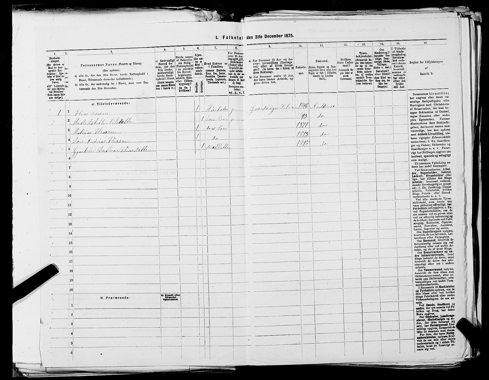 SAST, Folketelling 1875 for 1147L Avaldsnes prestegjeld, Avaldsnes sokn og Kopervik landsokn, 1875, s. 1419