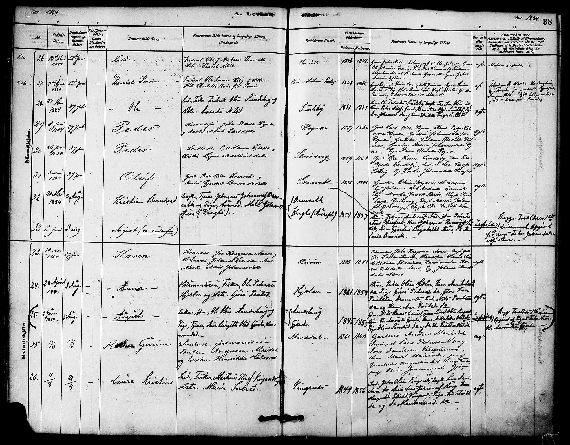 Ministerialprotokoller, klokkerbøker og fødselsregistre - Møre og Romsdal, AV/SAT-A-1454/578/L0906: Ministerialbok nr. 578A05, 1878-1886, s. 38