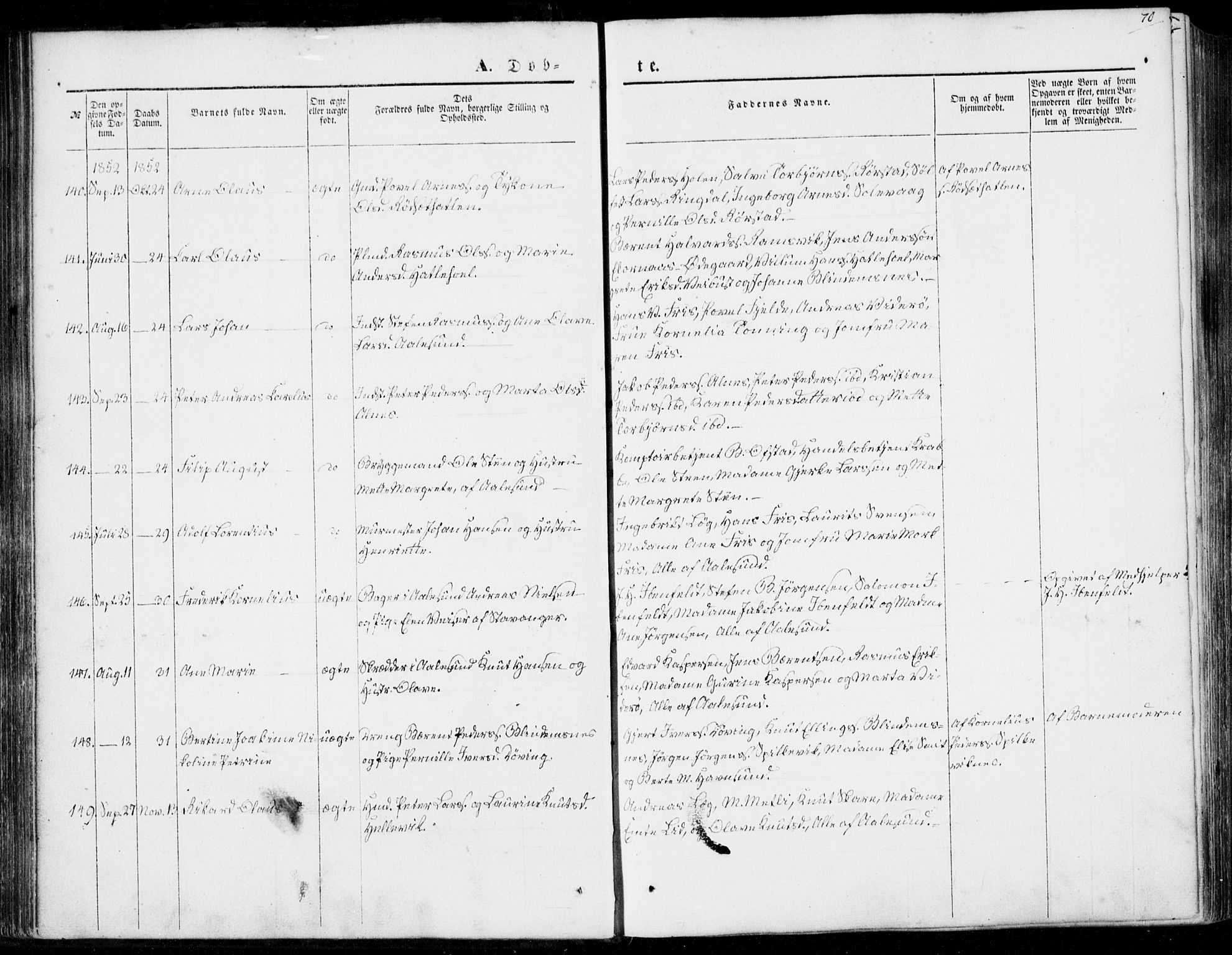 Ministerialprotokoller, klokkerbøker og fødselsregistre - Møre og Romsdal, AV/SAT-A-1454/528/L0397: Ministerialbok nr. 528A08, 1848-1858, s. 70