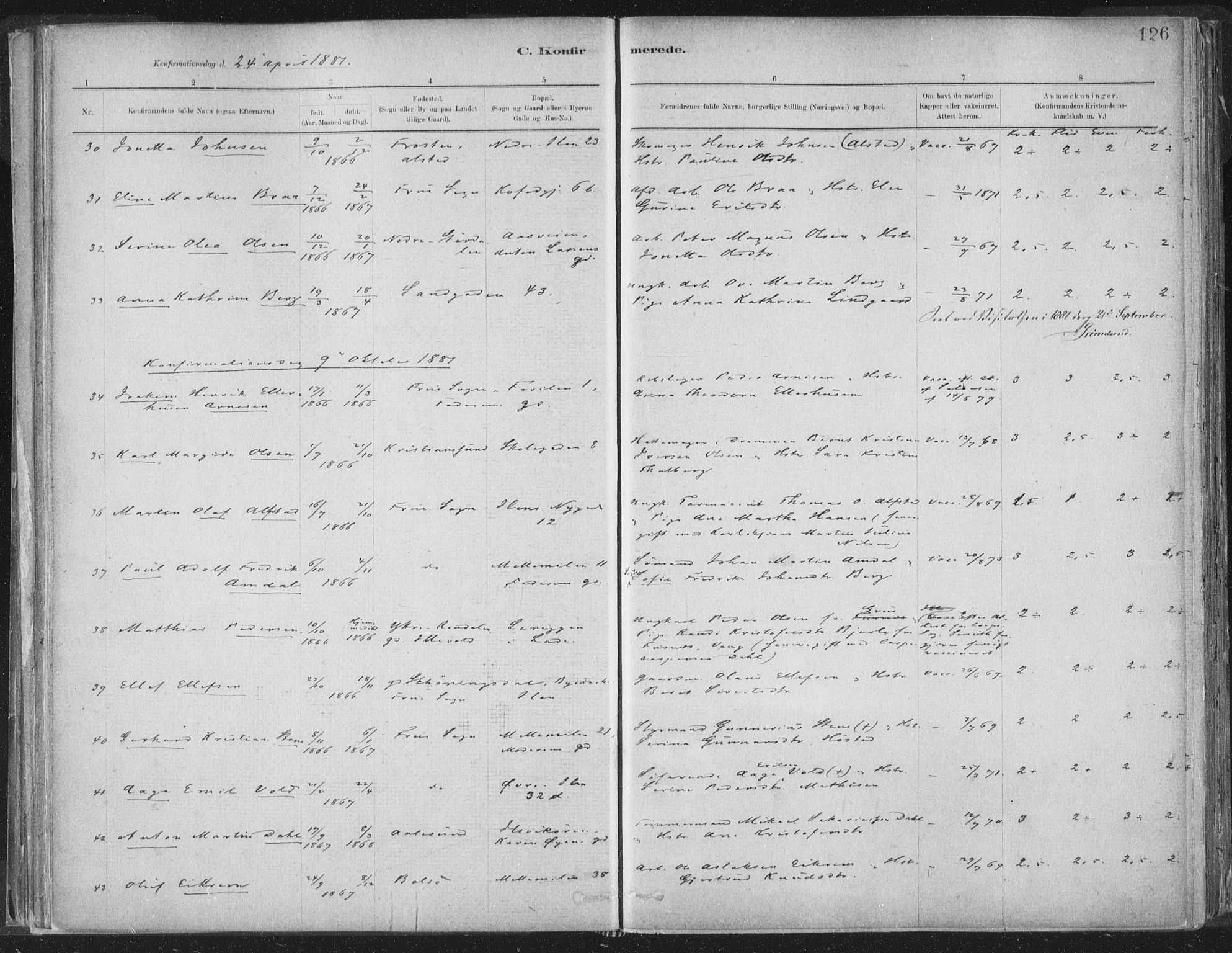 Ministerialprotokoller, klokkerbøker og fødselsregistre - Sør-Trøndelag, SAT/A-1456/603/L0162: Ministerialbok nr. 603A01, 1879-1895, s. 126