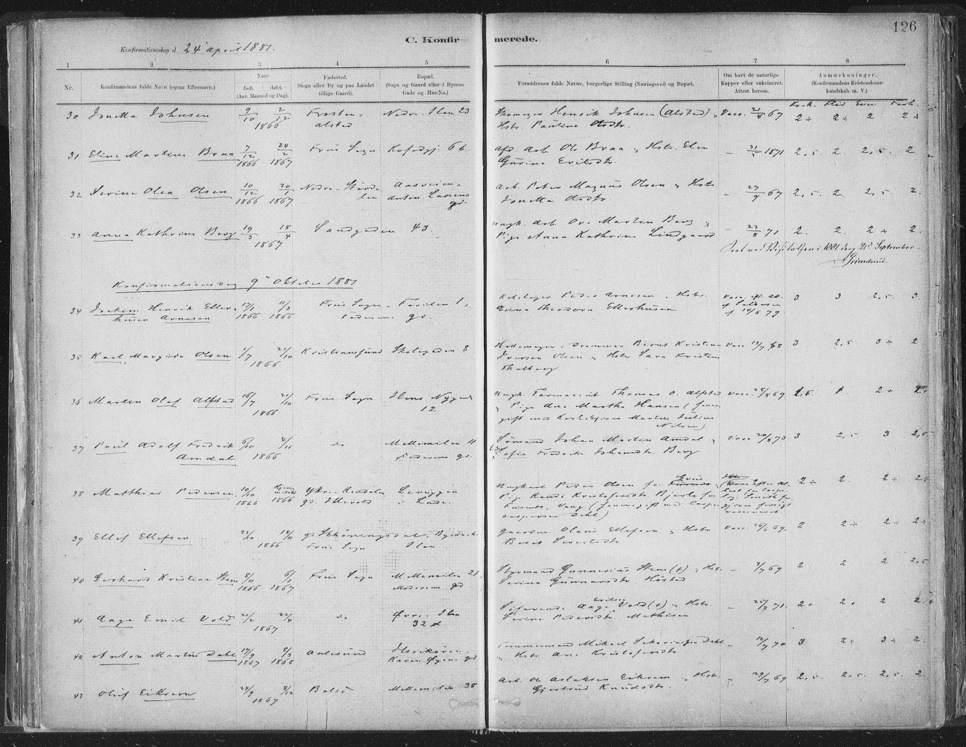 Ministerialprotokoller, klokkerbøker og fødselsregistre - Sør-Trøndelag, AV/SAT-A-1456/603/L0162: Ministerialbok nr. 603A01, 1879-1895, s. 126