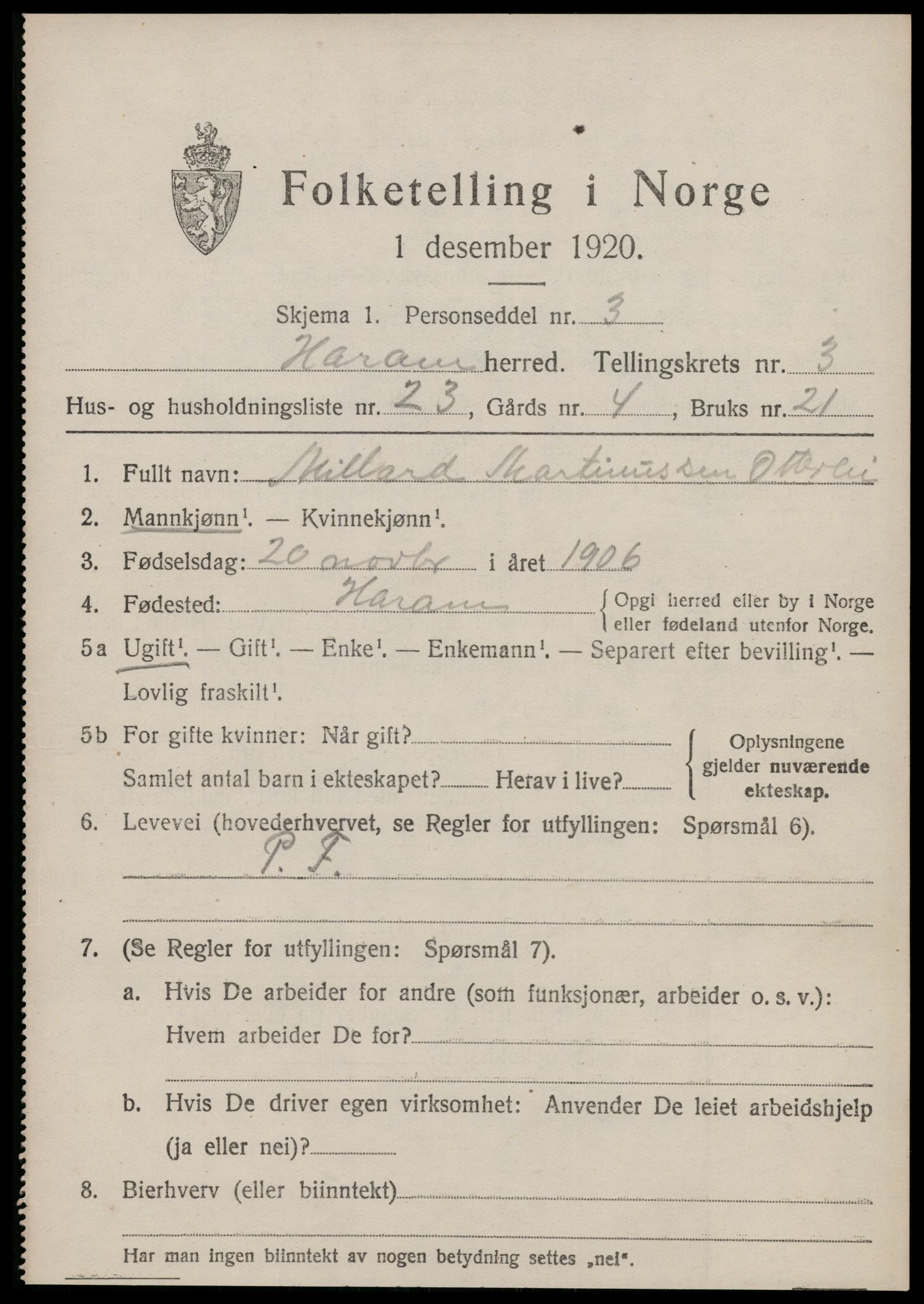 SAT, Folketelling 1920 for 1534 Haram herred, 1920, s. 2205