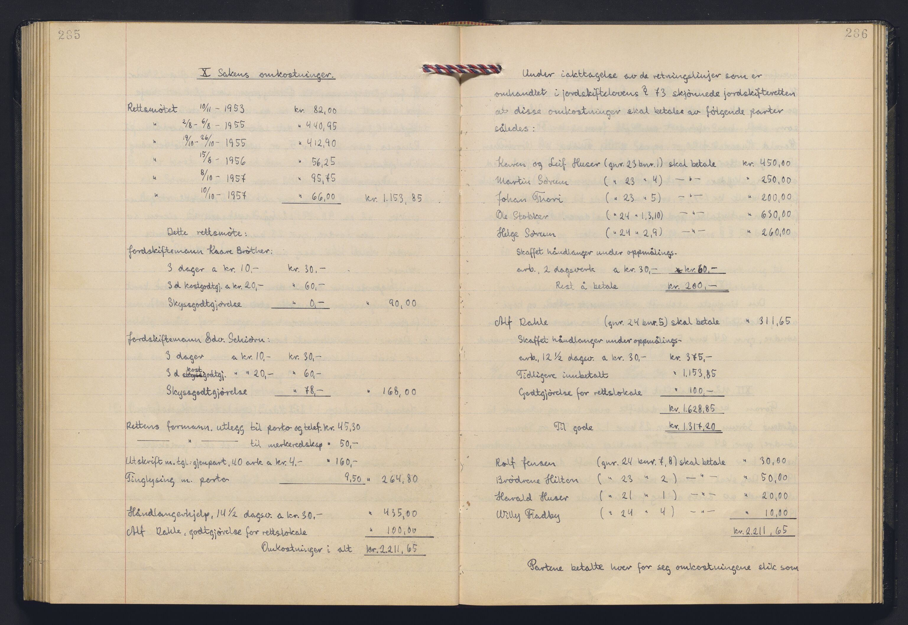 Akershus og Oslo jordskifterett, AV/SAO-A-10121/F/Fa/L0031: Forhandlingsprotokoll, 1956-1959, s. 285-286