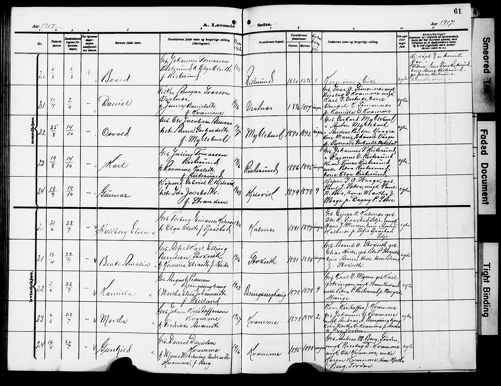 Ministerialprotokoller, klokkerbøker og fødselsregistre - Møre og Romsdal, AV/SAT-A-1454/503/L0050: Klokkerbok nr. 503C05, 1909-1922, s. 61