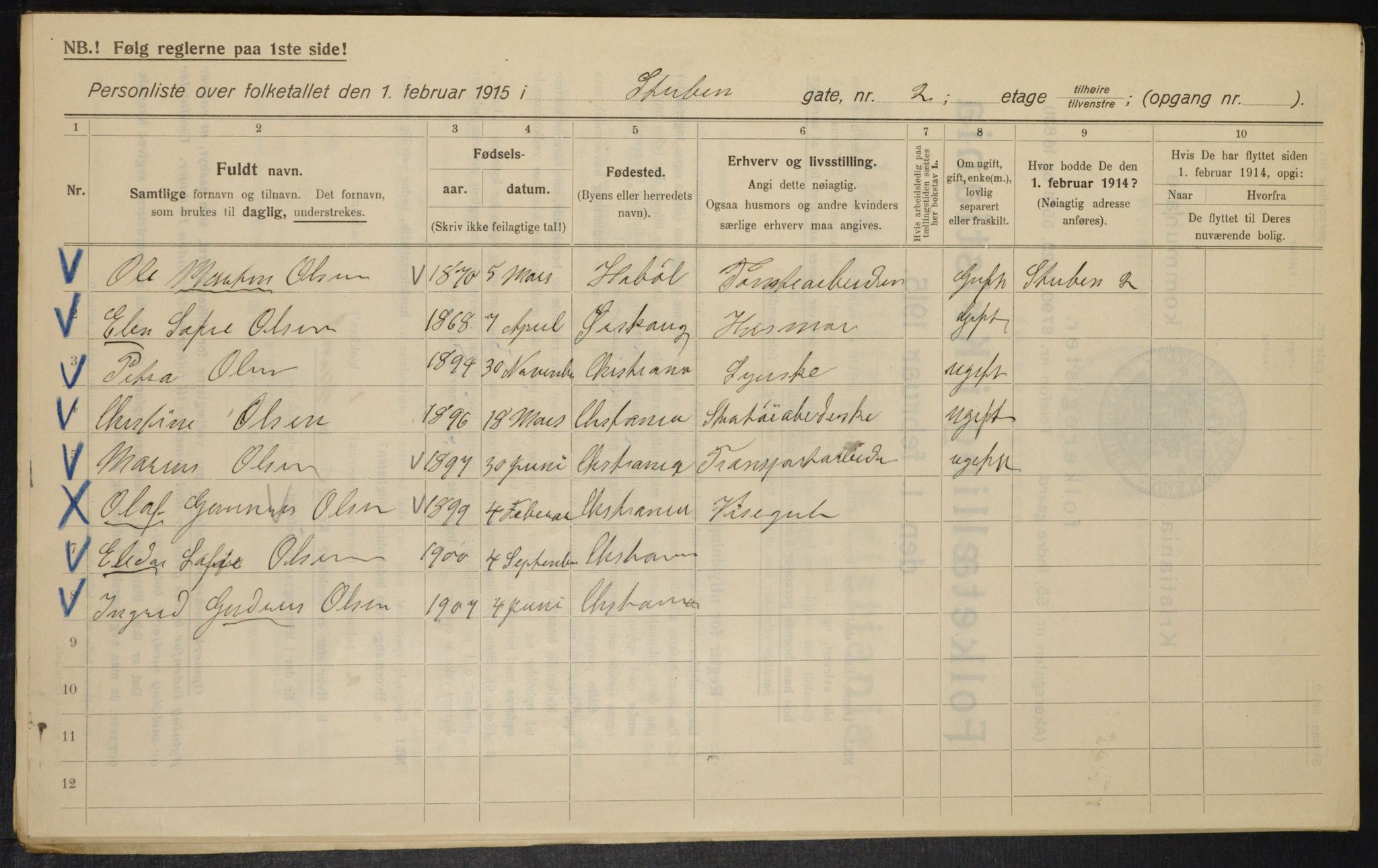 OBA, Kommunal folketelling 1.2.1915 for Kristiania, 1915, s. 104614