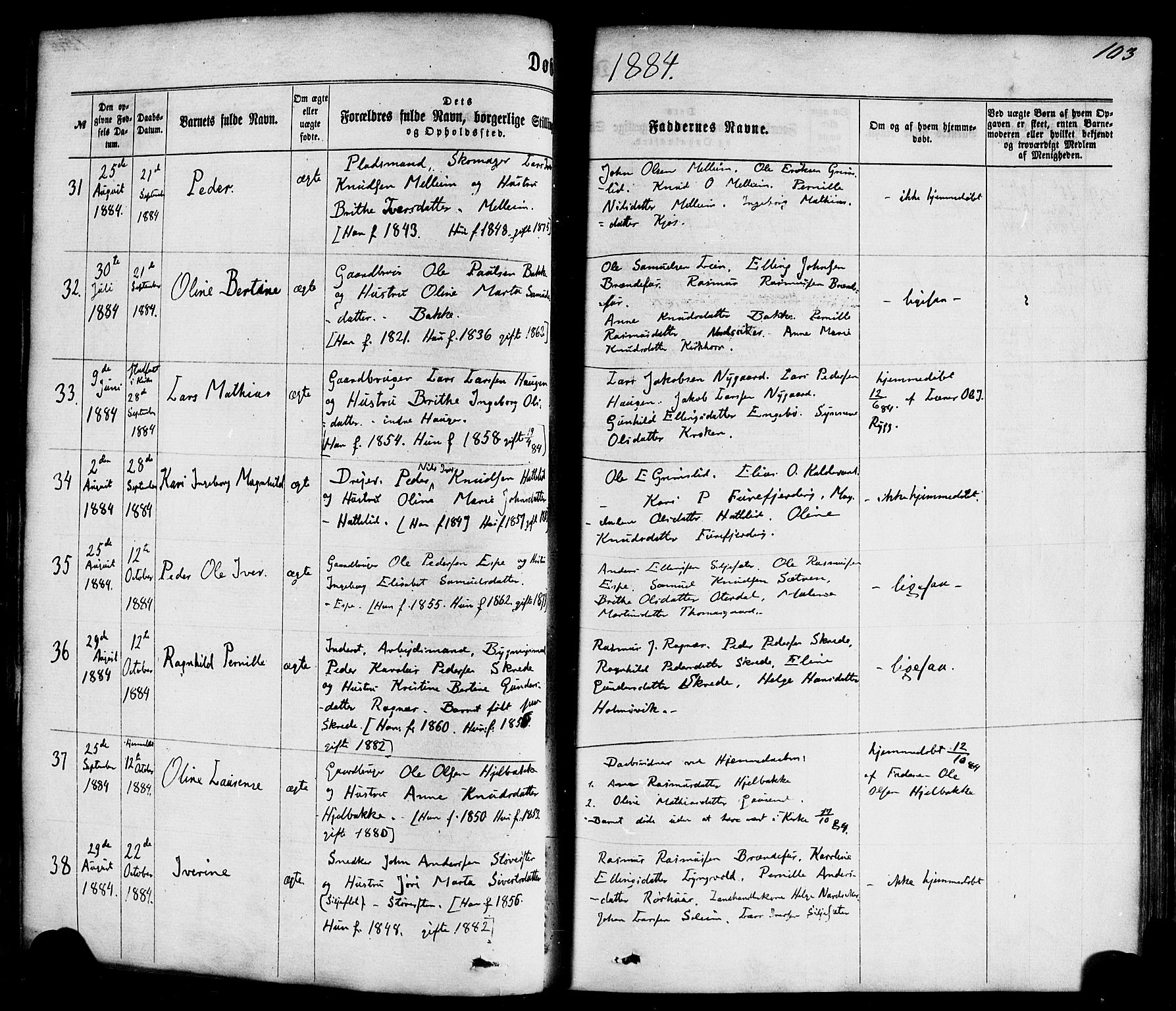 Hornindal sokneprestembete, AV/SAB-A-82401/H/Haa/Haaa/L0002: Ministerialbok nr. A 2, 1867-1884, s. 103