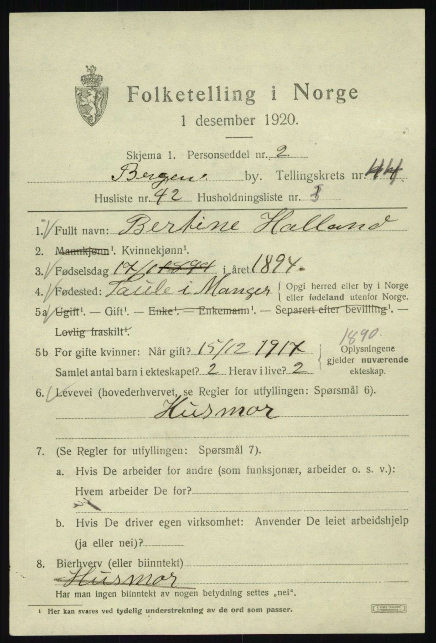 SAB, Folketelling 1920 for 1301 Bergen kjøpstad, 1920, s. 113559
