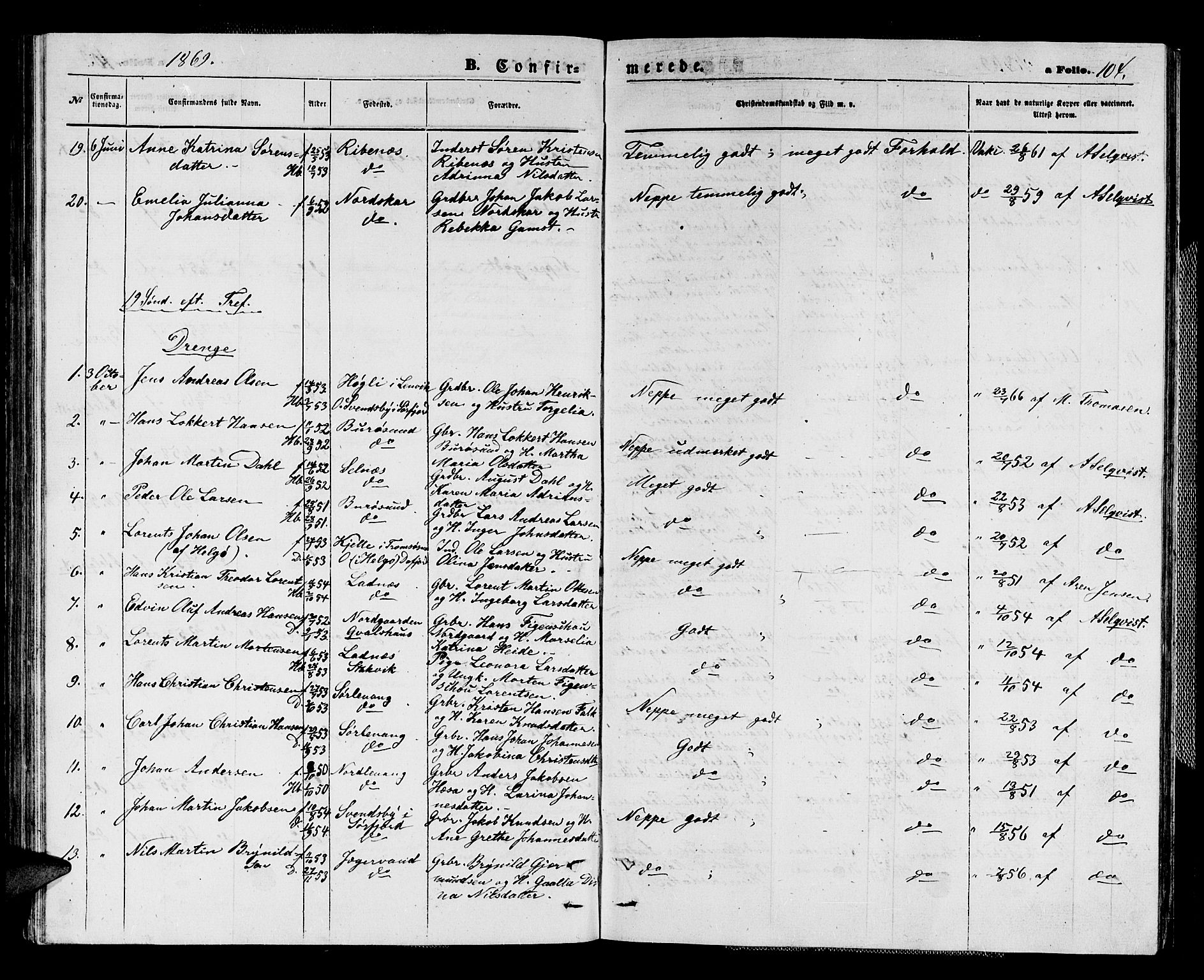 Karlsøy sokneprestembete, AV/SATØ-S-1299/H/Ha/Hab/L0003klokker: Klokkerbok nr. 3, 1862-1877, s. 104