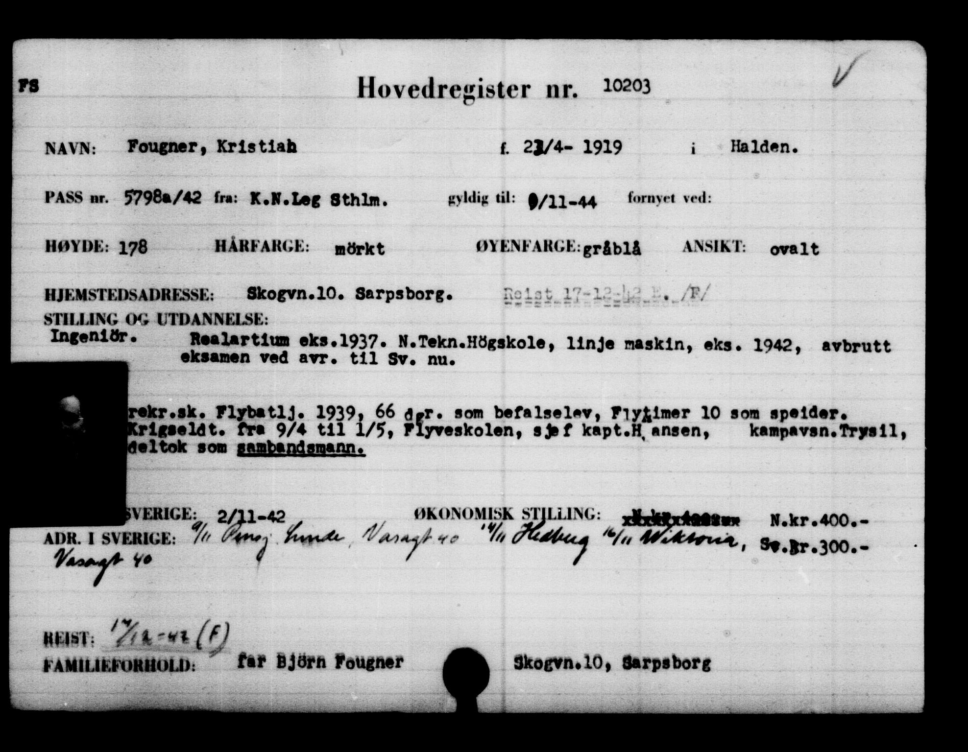 Utenriksstasjonene, Legasjonen i Stockholm, Flyktningkontoret, AV/RA-S-6753/V/Va/L0006: Kjesäterkartoteket, flyktninger med registreringsnr. 9400-12711, 1940-1945, s. 924