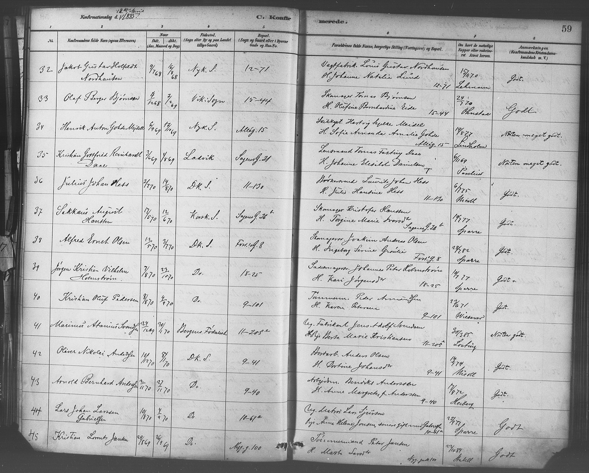 Domkirken sokneprestembete, AV/SAB-A-74801/H/Haa/L0030: Ministerialbok nr. C 5, 1880-1898, s. 59