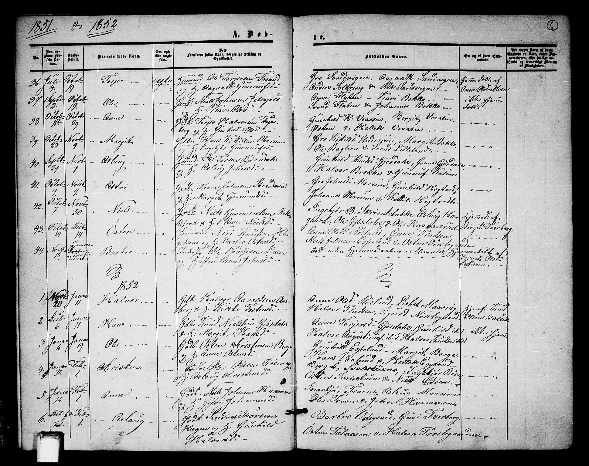 Tinn kirkebøker, AV/SAKO-A-308/G/Ga/L0002: Klokkerbok nr. I 2, 1851-1883, s. 6