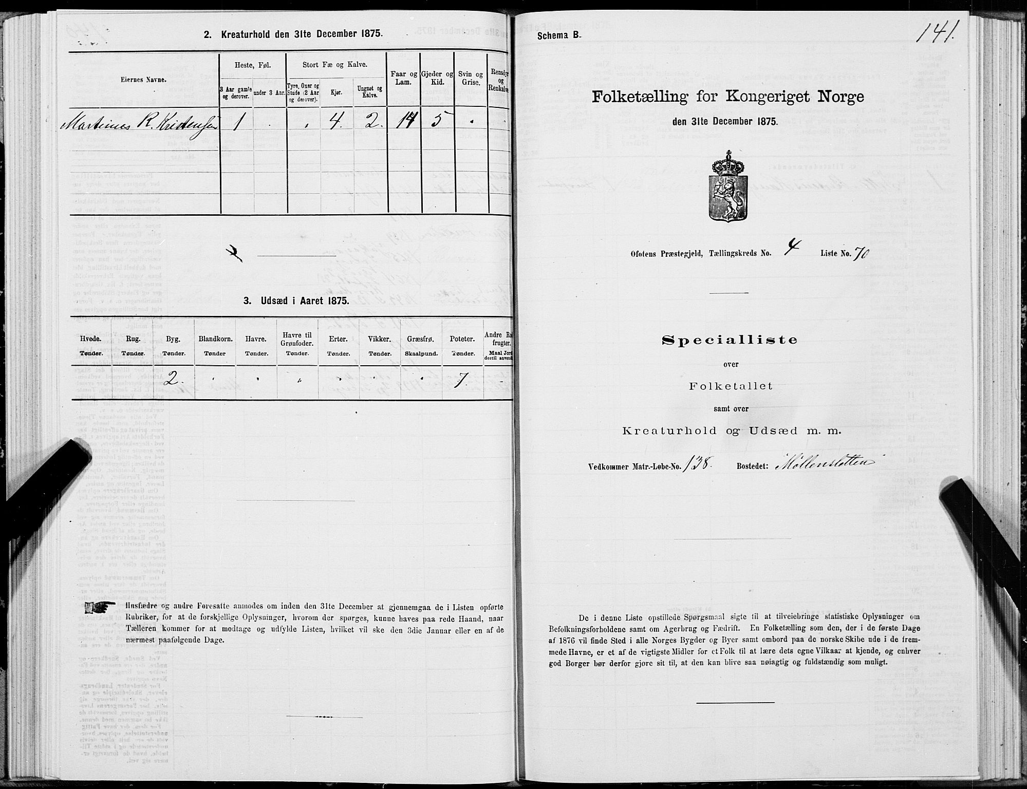 SAT, Folketelling 1875 for 1853P Ofoten prestegjeld, 1875, s. 3141