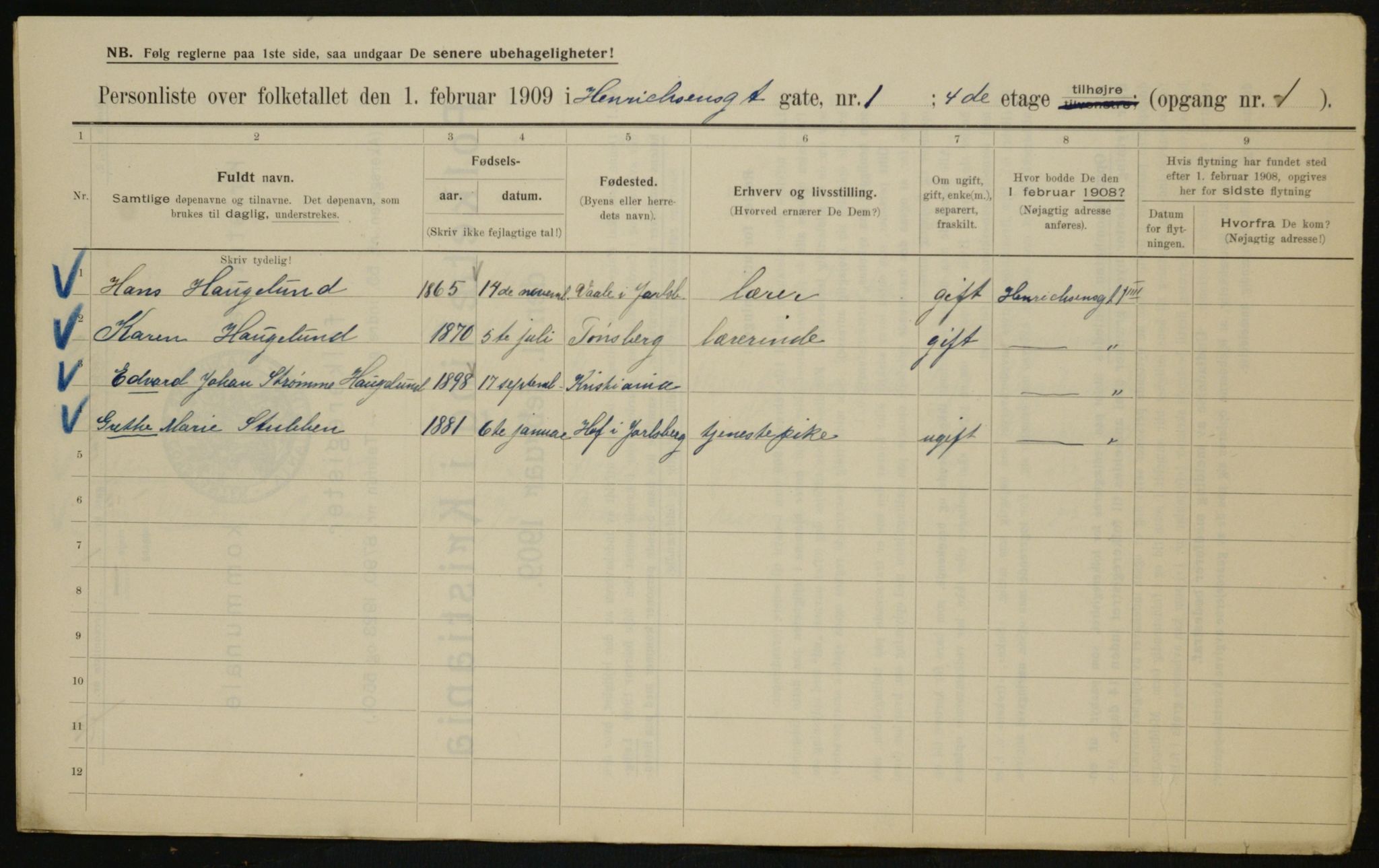 OBA, Kommunal folketelling 1.2.1909 for Kristiania kjøpstad, 1909, s. 34918