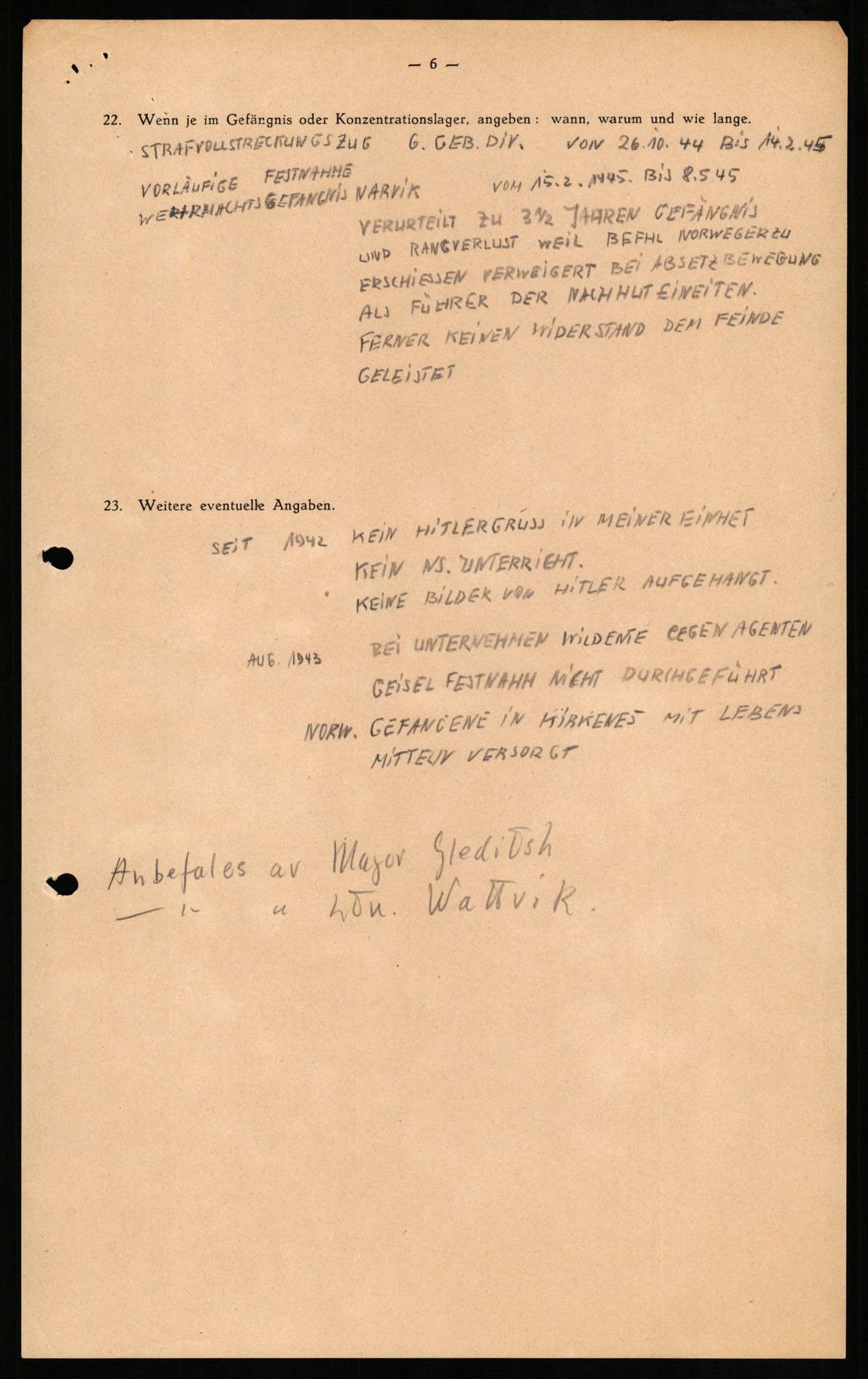 Forsvaret, Forsvarets overkommando II, AV/RA-RAFA-3915/D/Db/L0013: CI Questionaires. Tyske okkupasjonsstyrker i Norge. Tyskere., 1945-1946, s. 163