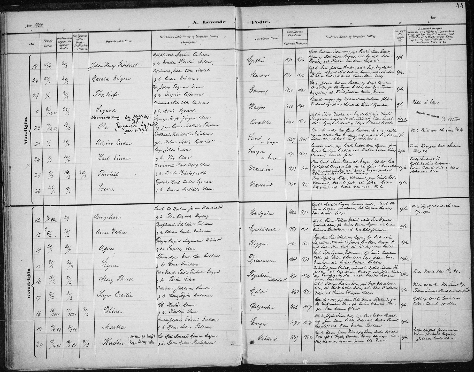 Modum kirkebøker, AV/SAKO-A-234/F/Fa/L0013: Ministerialbok nr. 13, 1899-1907, s. 44