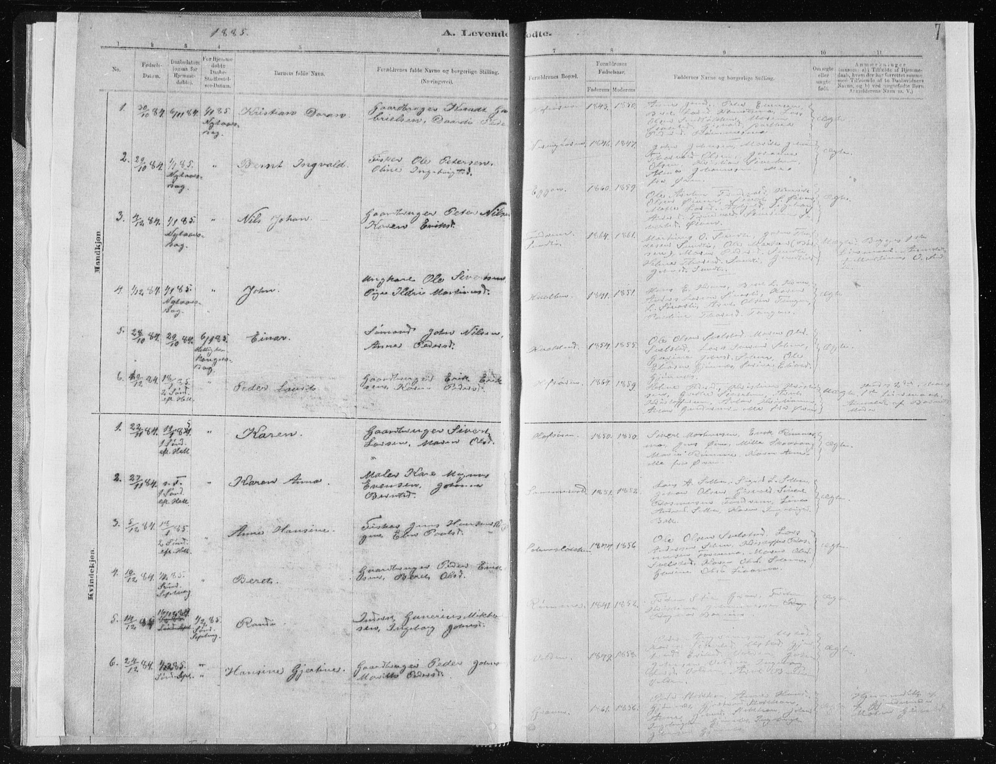 Ministerialprotokoller, klokkerbøker og fødselsregistre - Sør-Trøndelag, SAT/A-1456/668/L0818: Klokkerbok nr. 668C07, 1885-1898, s. 1v-7h