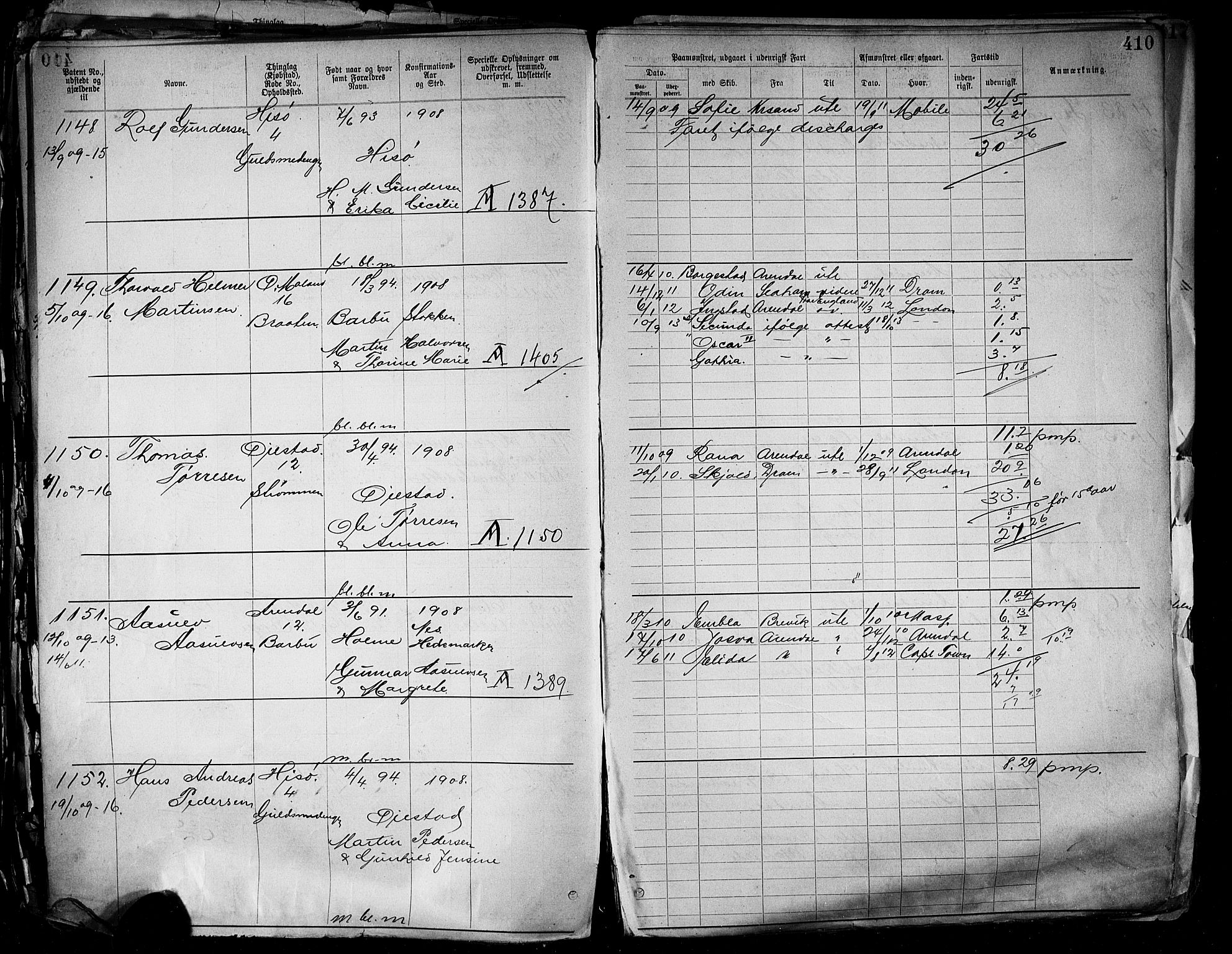 Arendal mønstringskrets, SAK/2031-0012/F/Fa/L0004: Annotasjonsrulle nr 3828-4715 og nr 1-1296, S-4, 1892-1918, s. 426