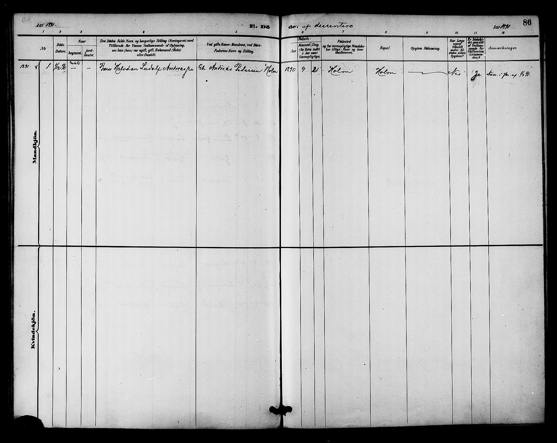 Ministerialprotokoller, klokkerbøker og fødselsregistre - Nordland, AV/SAT-A-1459/894/L1355: Ministerialbok nr. 894A01, 1885-1896, s. 86