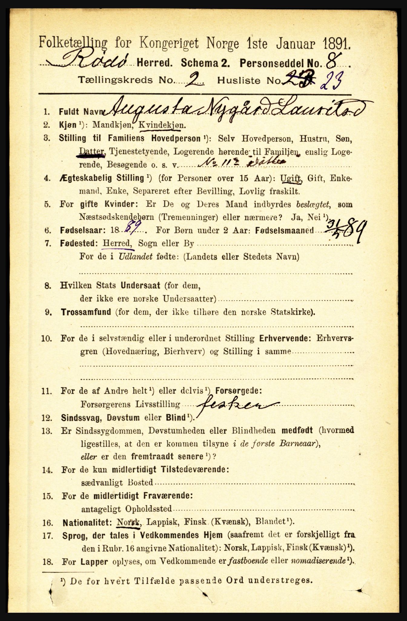RA, Folketelling 1891 for 1836 Rødøy herred, 1891, s. 365